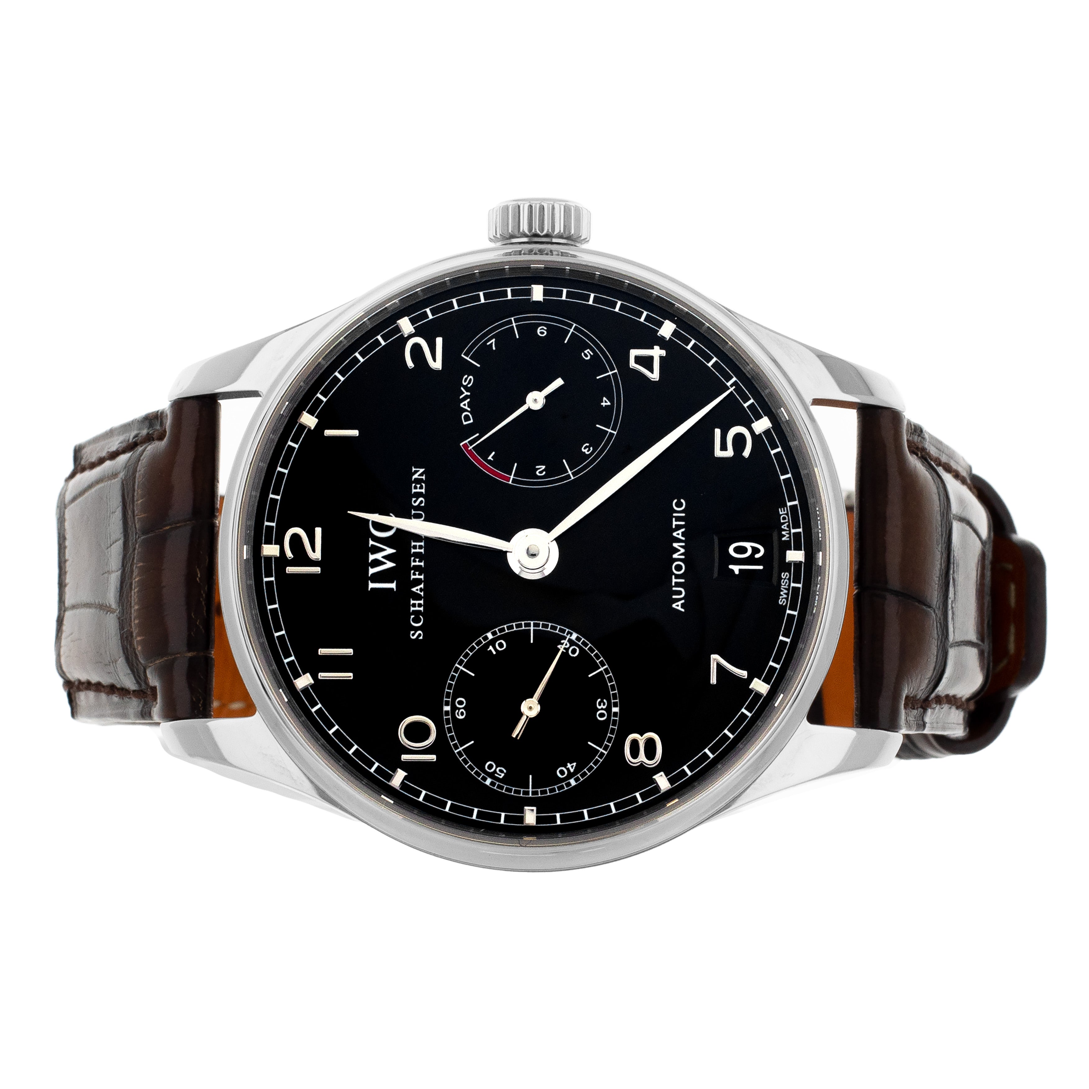 IWC Portugieser Automatic Stainless Steel Black Dial 42mm IW500109 Ful