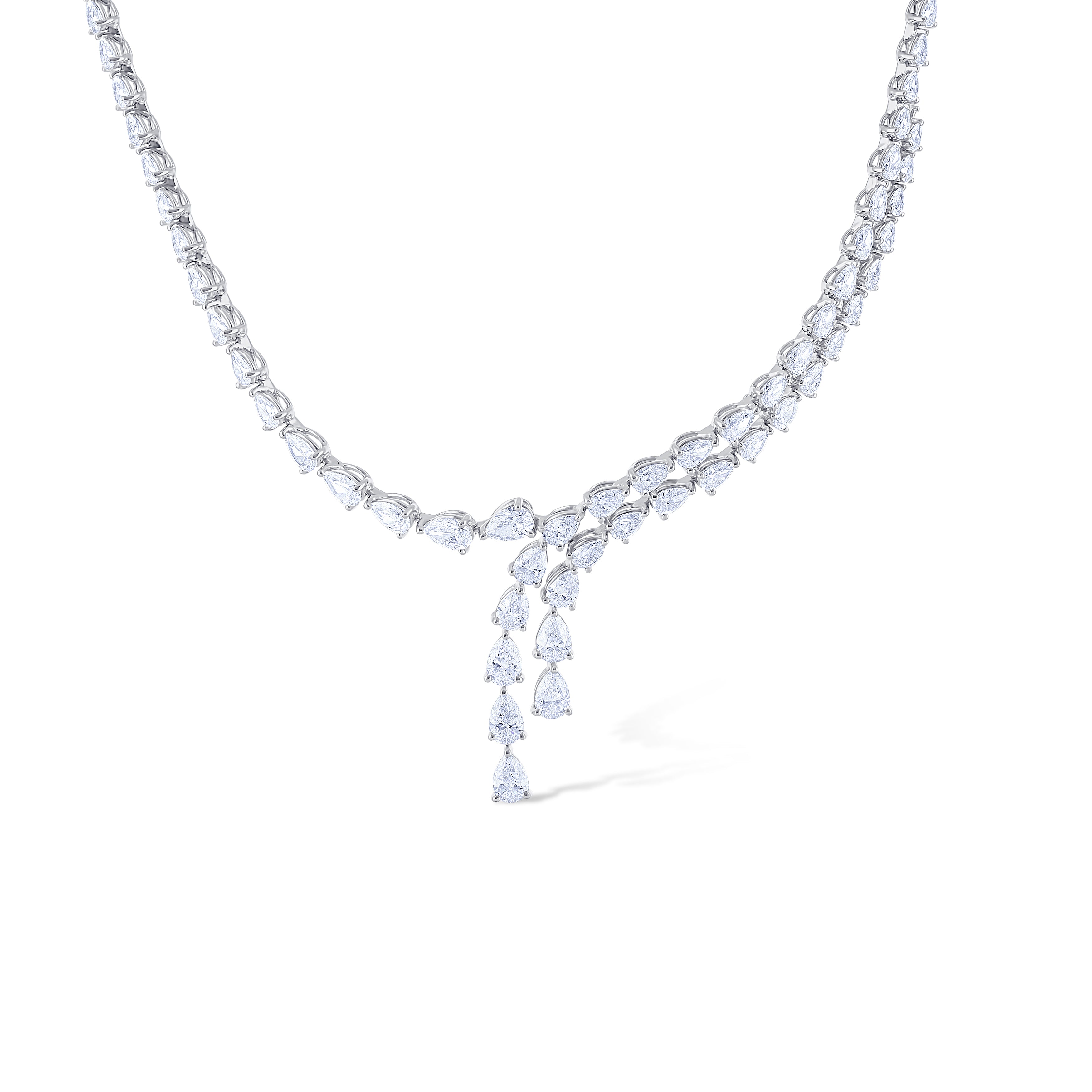 18K White Gold Pear Cut Diamond Necklace