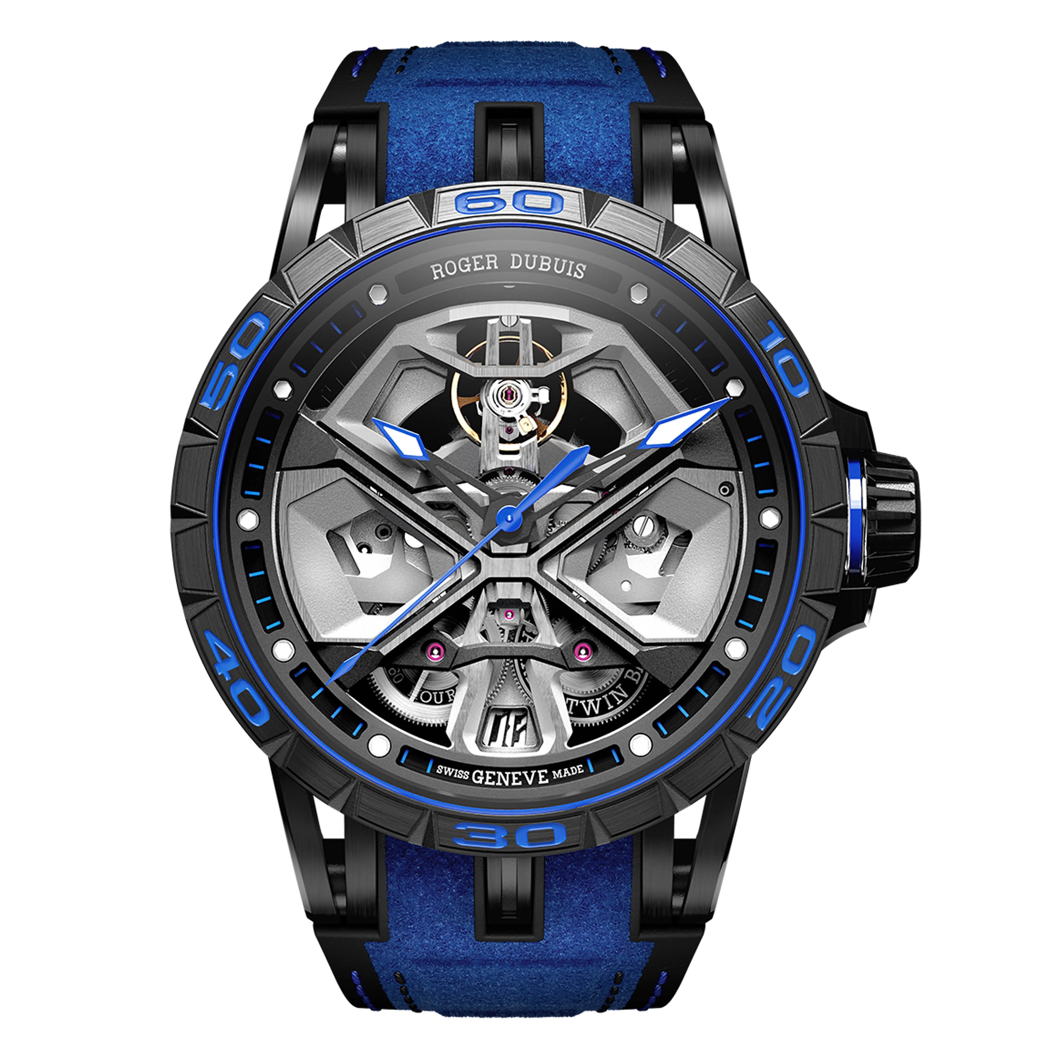 Roger Dubuis Excalibur Spider Monobalancier Huracan Watch, 45mm Blue Skeleton Dial, DBEX0749