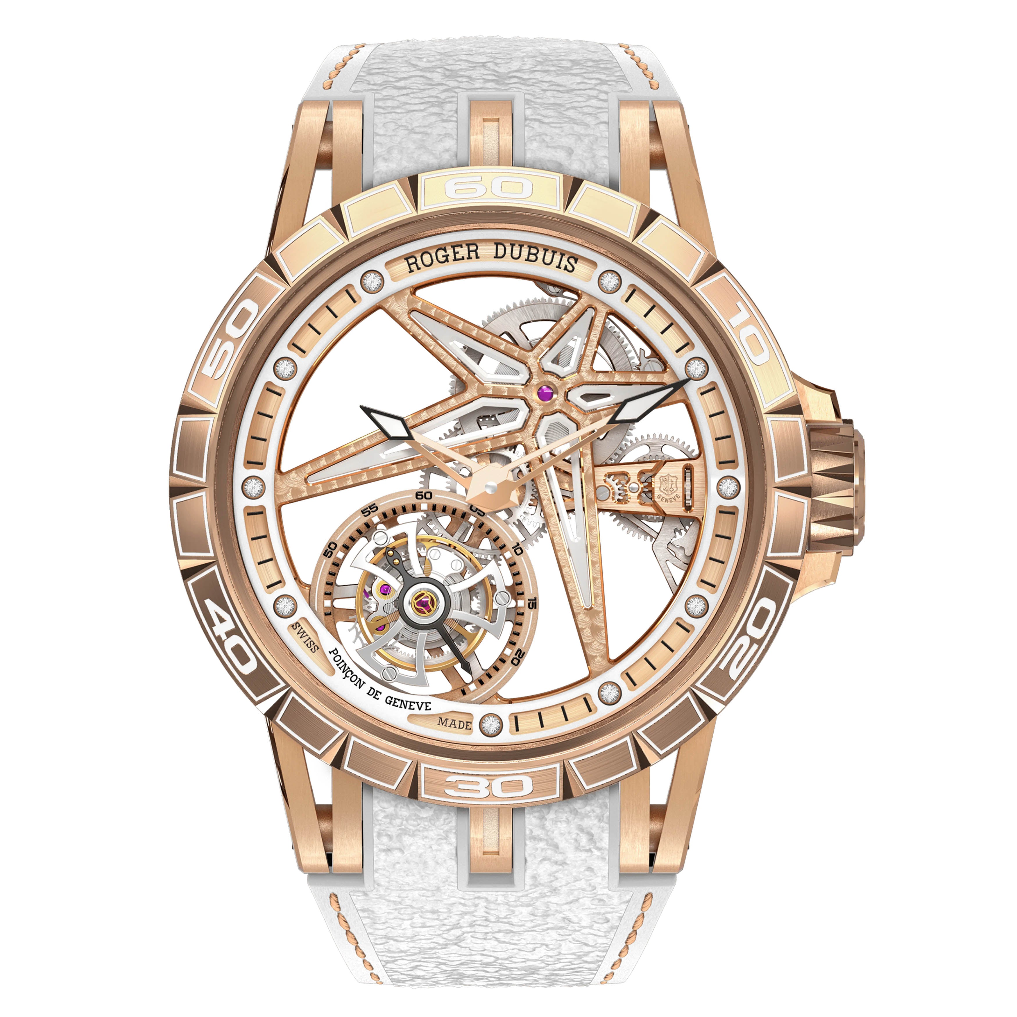 Roger Dubuis Excalibur Spider Monotourbillon Watch, 39mm Gold White Skeleton Dial, DBEX0816
