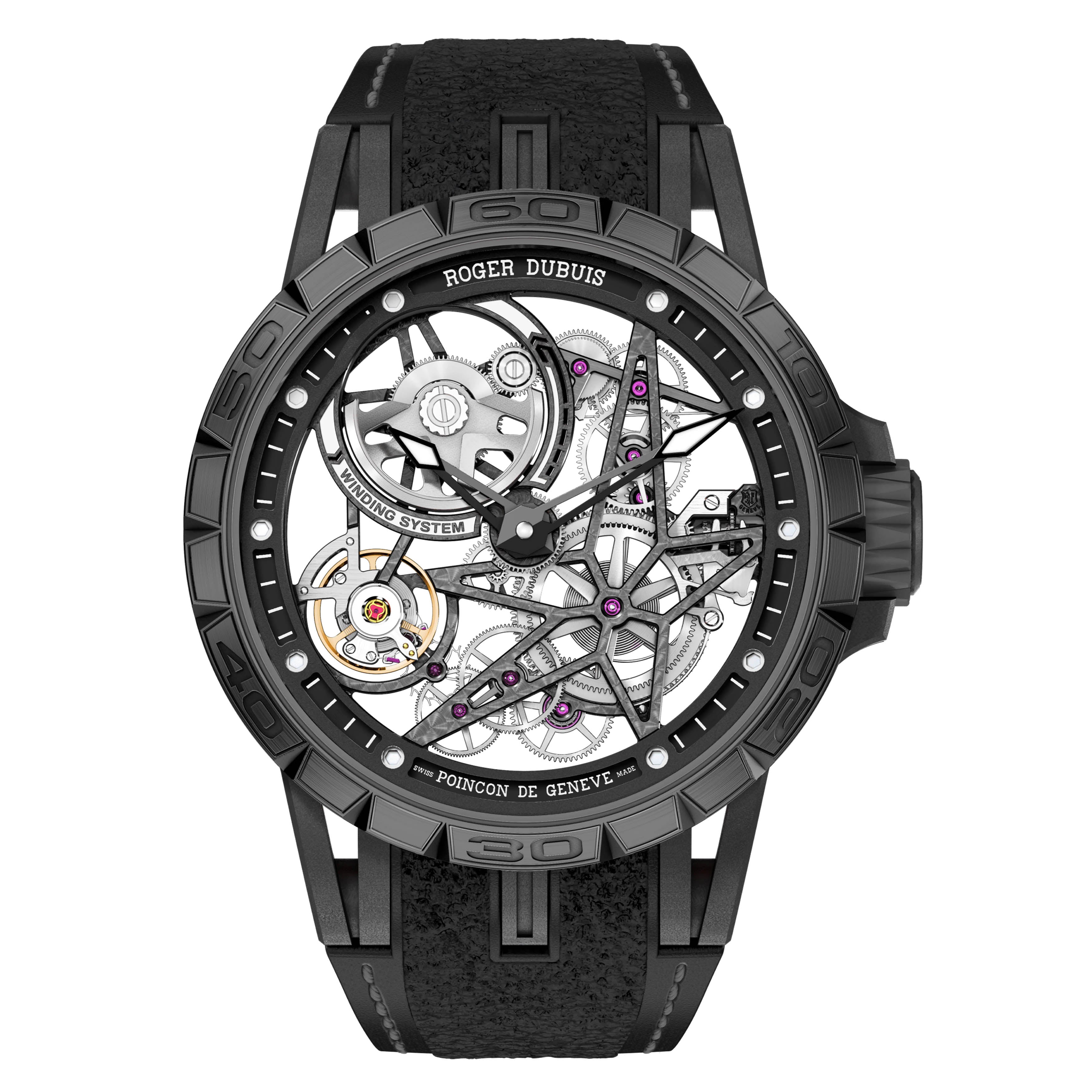 Roger Dubuis Excalibur Spider Pirelli Black DLC Titanium Watch, 45mm Black Skeleton Dial, DBEX0826