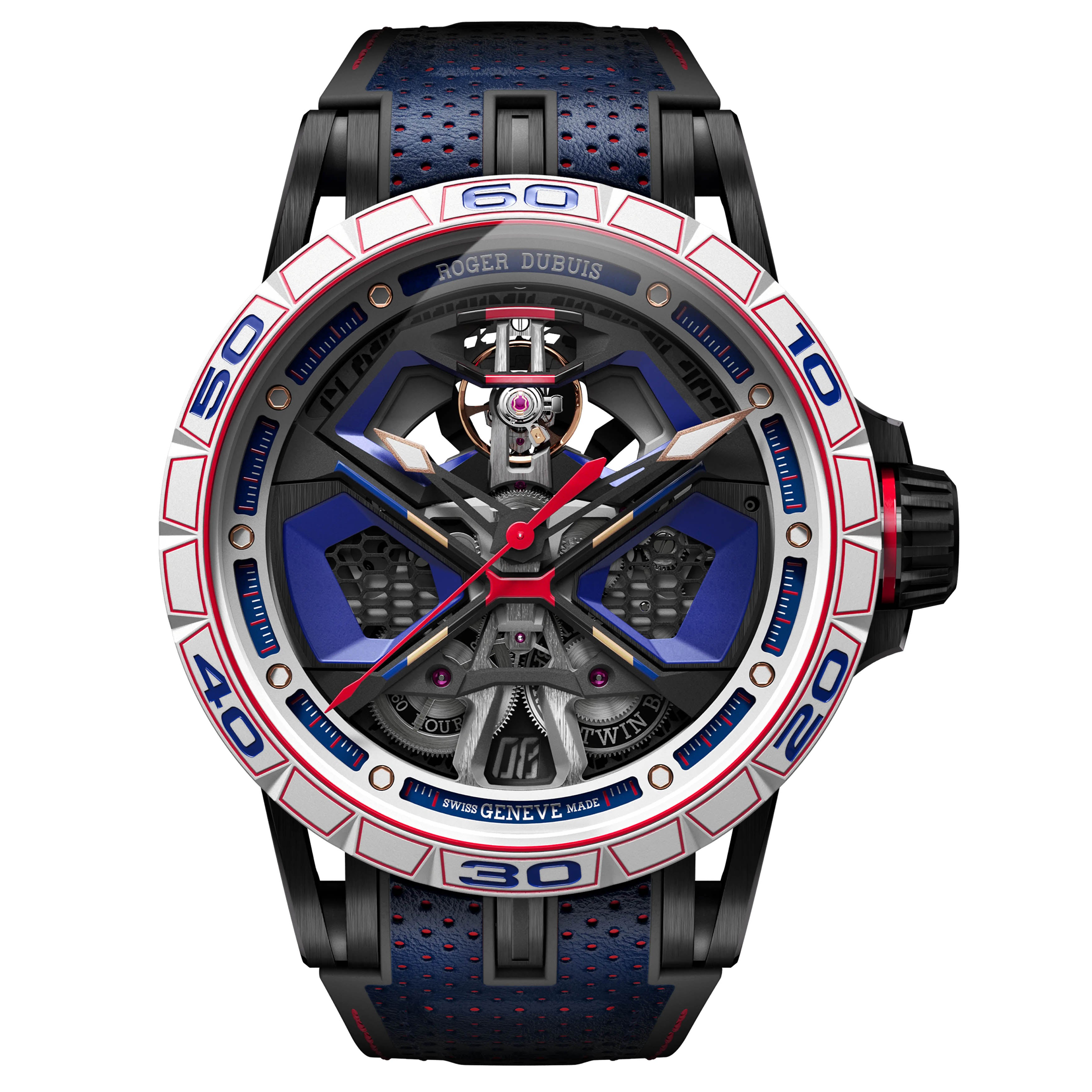 Roger Dubuis Spider Monobalancier Huracan Watch, 45mm Blue Skeleton Dial, DBEX1008