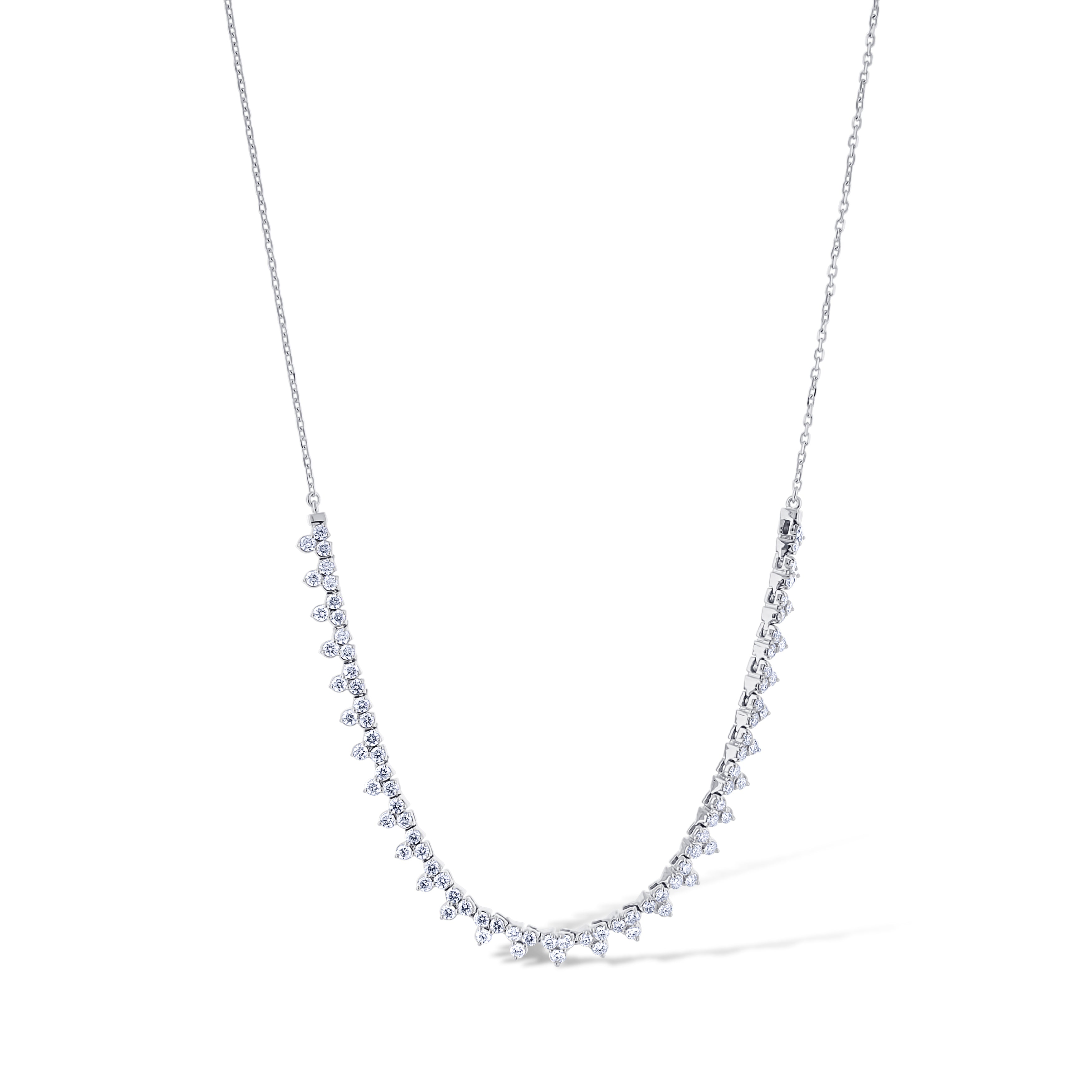 14K White Gold Half Cluster Diamond Tennis Necklace