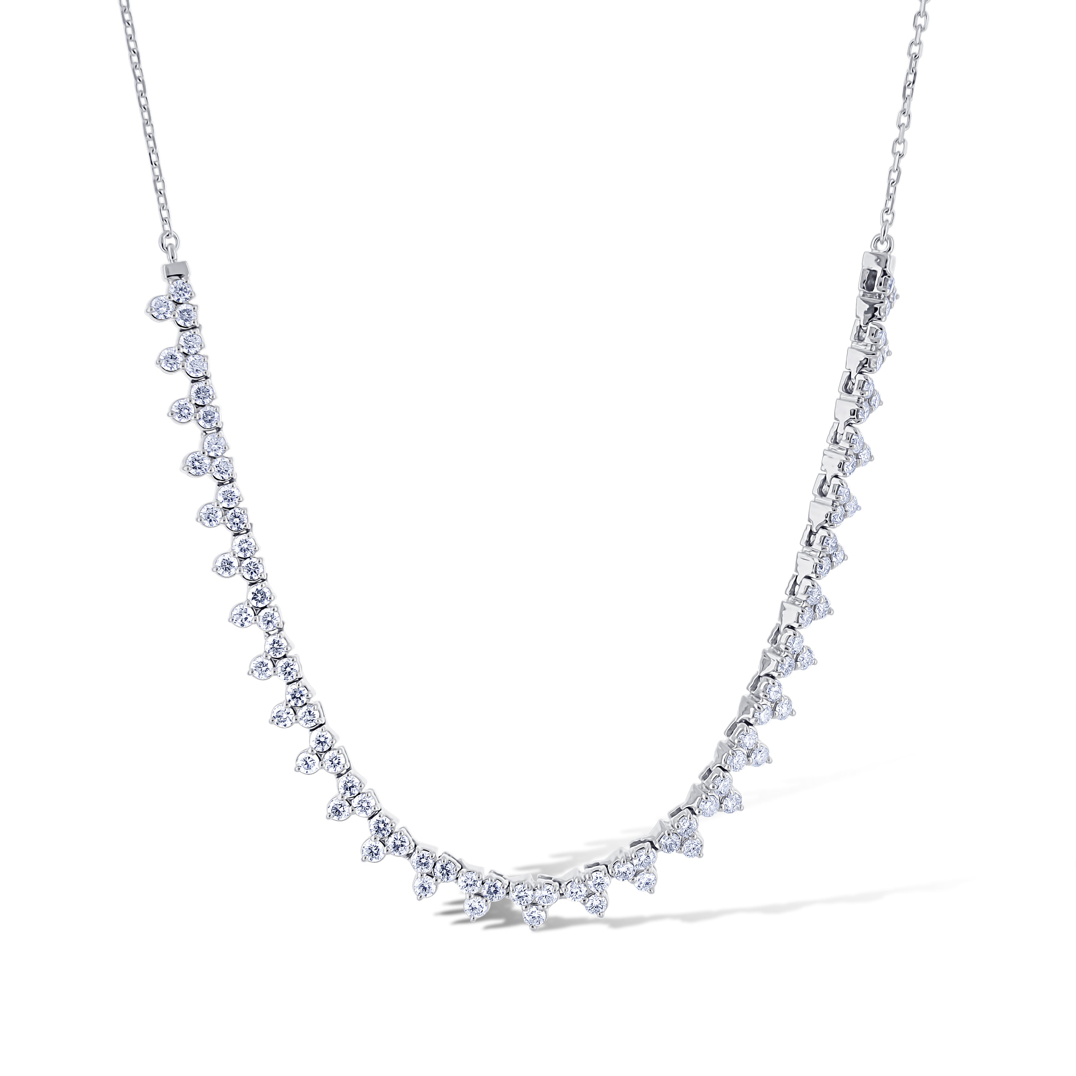 14K White Gold Half Cluster Diamond Tennis Necklace