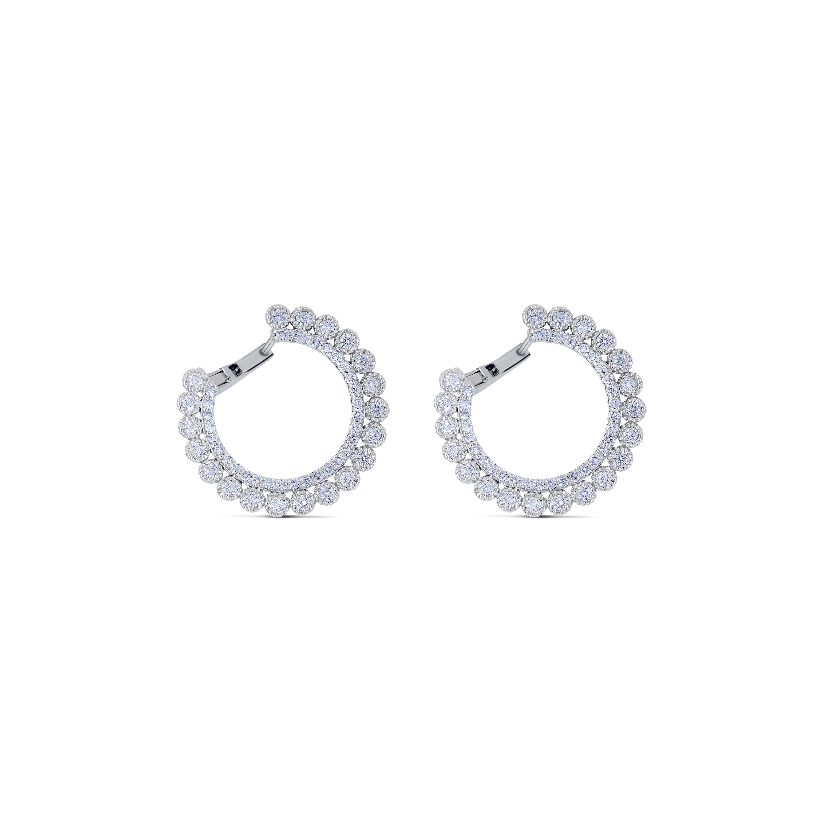 14K White Gold Front Facing Floral Design Diamond Earrings