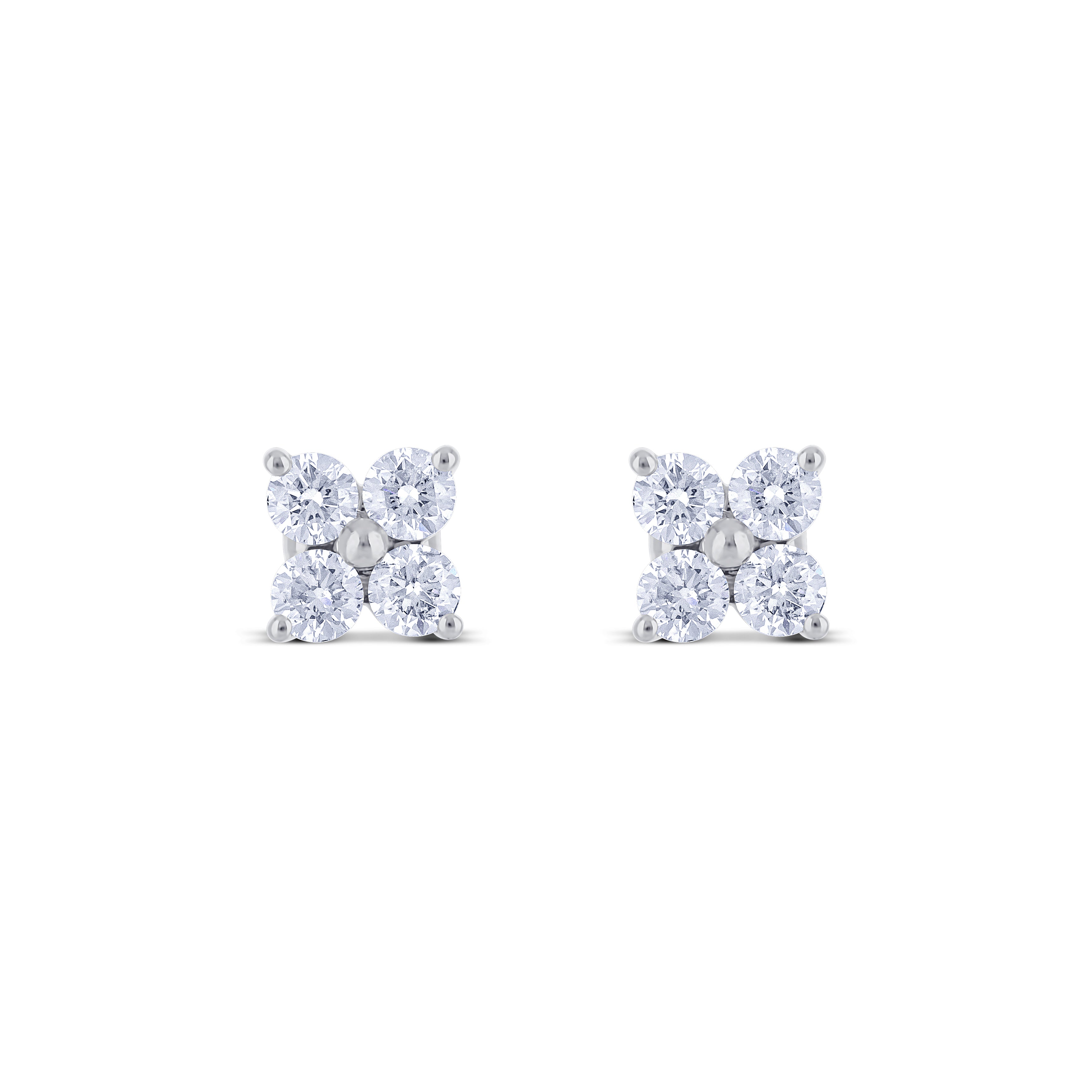 14K White Gold Cluster Design Post Stud Earrings