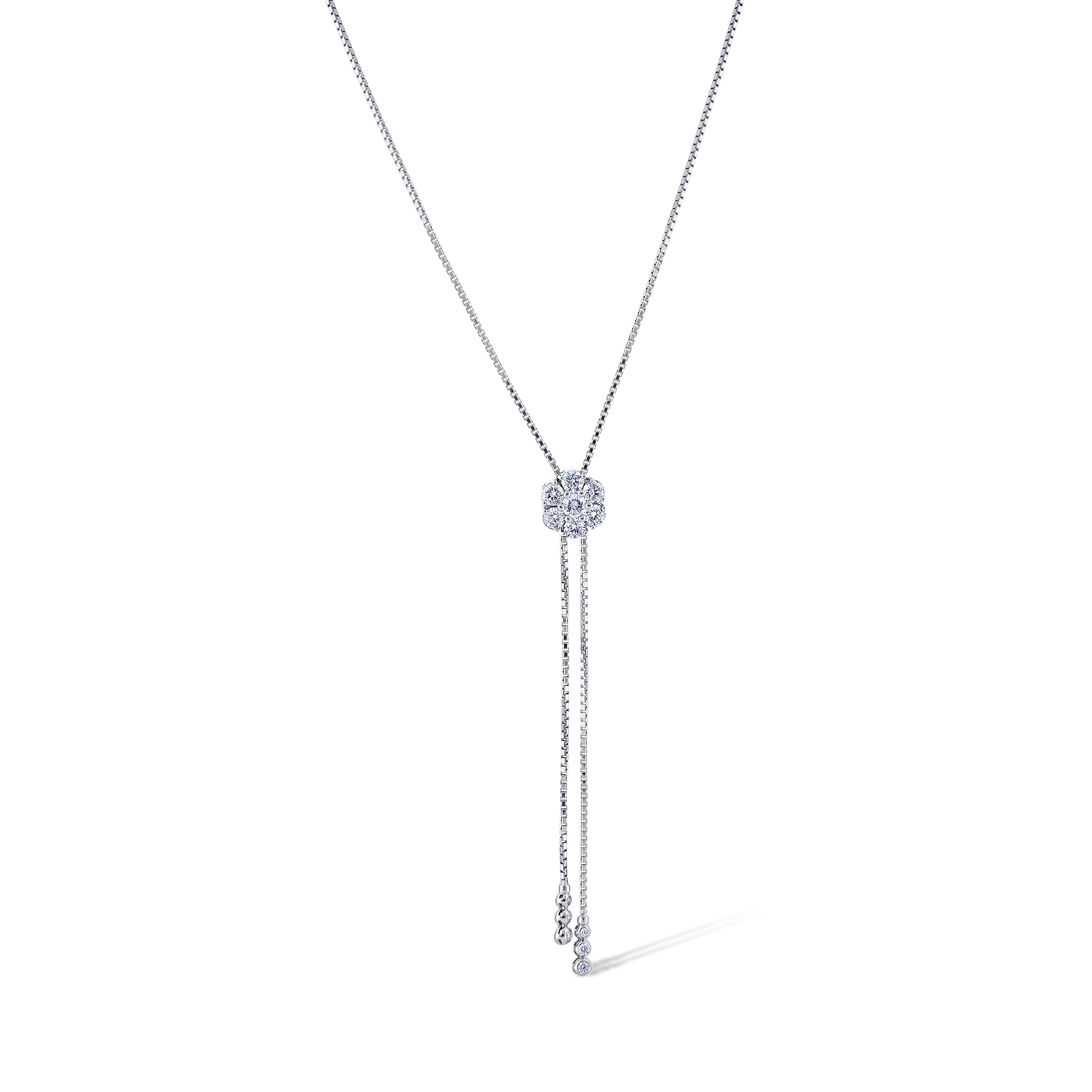 14K White Gold Cluster Bolo Necklace