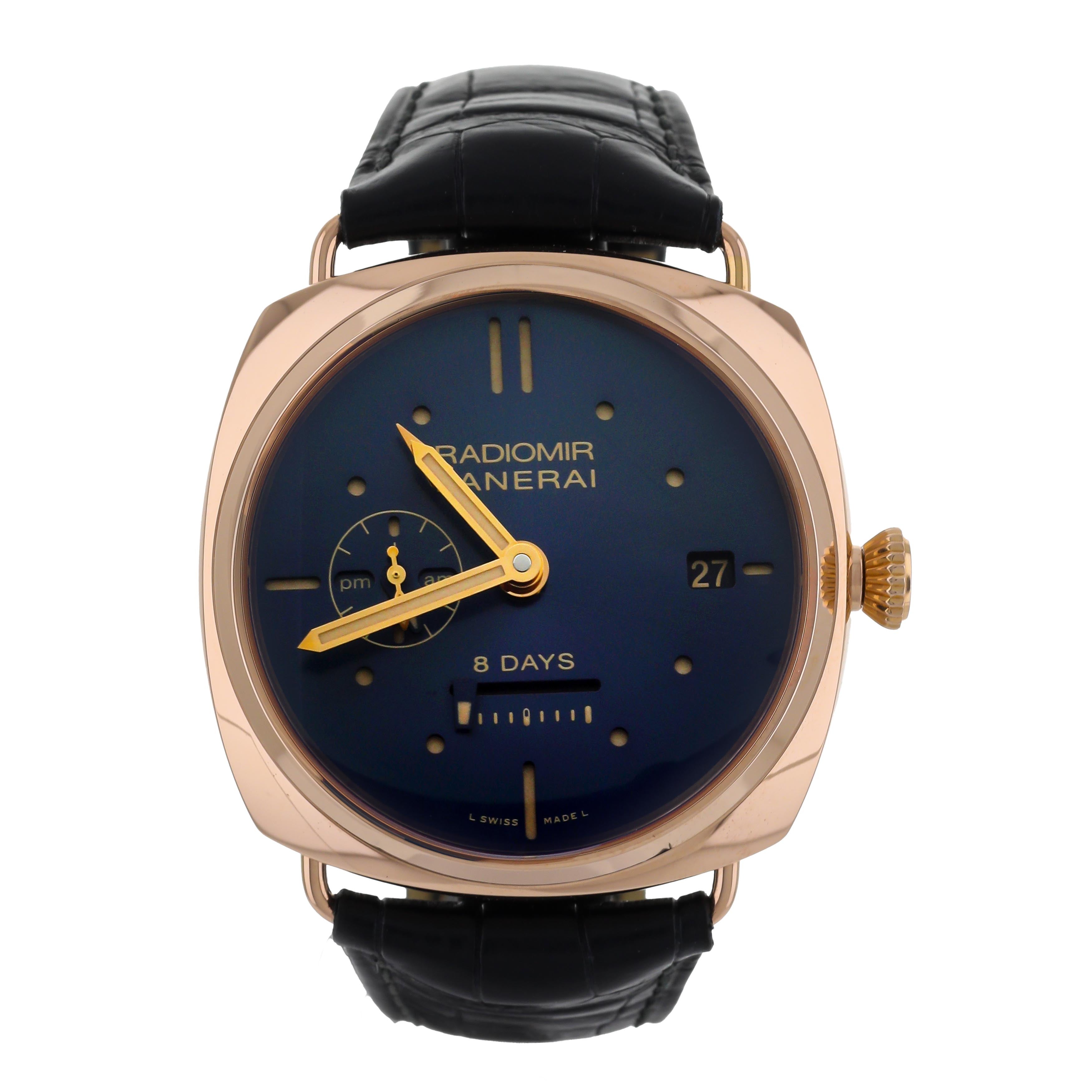 Panerai Radiomir 8 Days GMT Oro Rosson Rose Gold Blue Dial 45mm PAM005