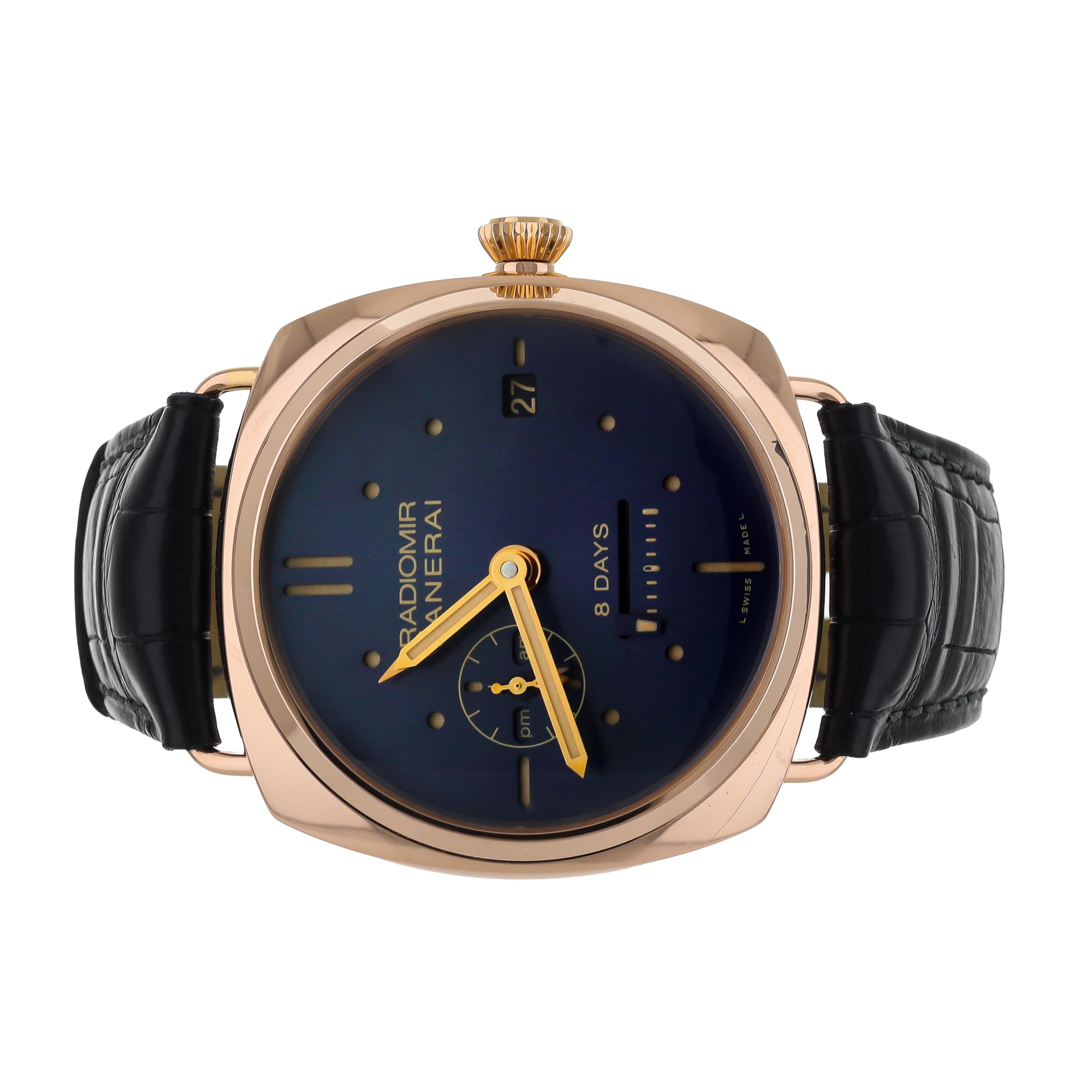 Panerai Radiomir 8 Days GMT Oro Rosson Rose Gold Blue Dial 45mm PAM005