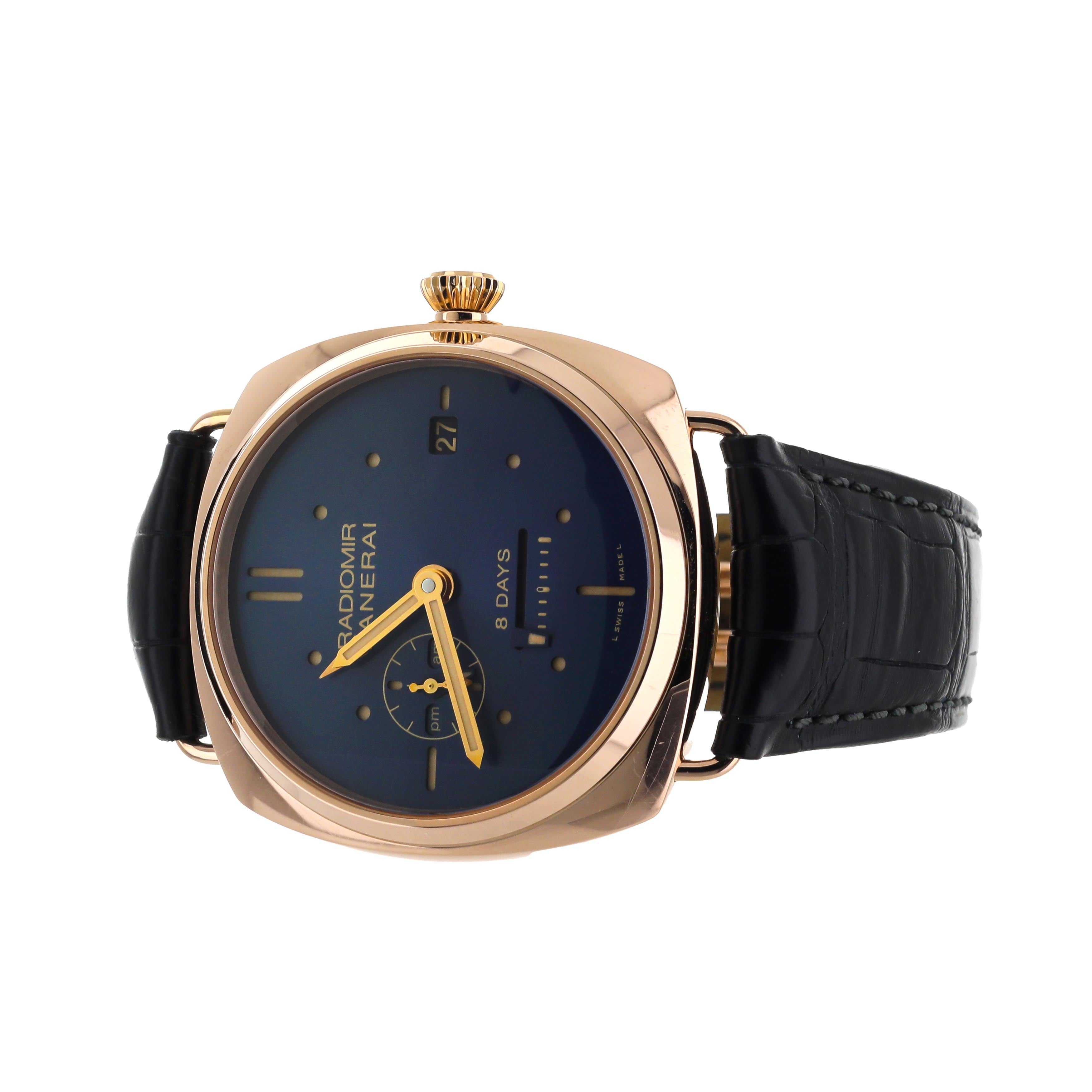 Panerai Radiomir 8 Days GMT Oro Rosson Rose Gold Blue Dial 45mm PAM005