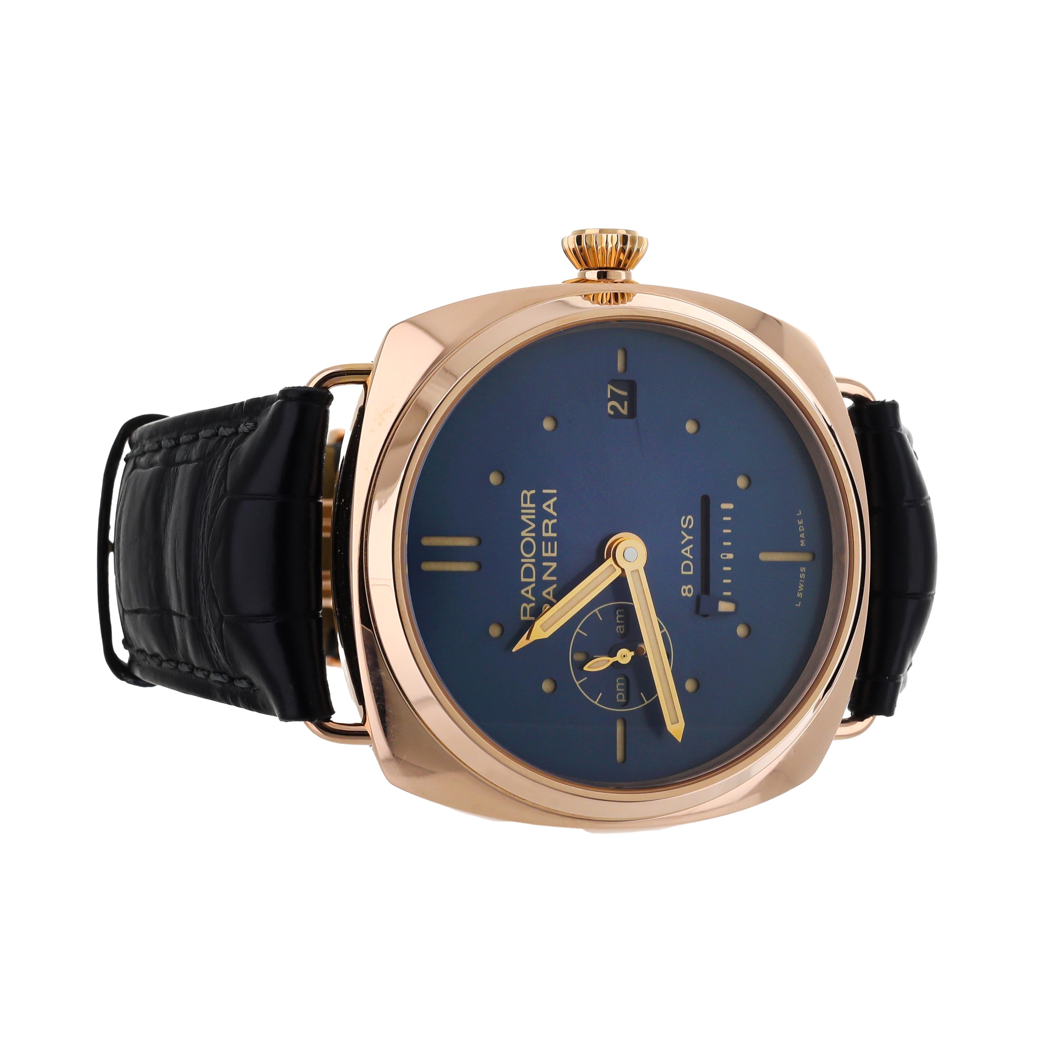 Panerai Radiomir 8 Days GMT Oro Rosson Rose Gold Blue Dial 45mm PAM005