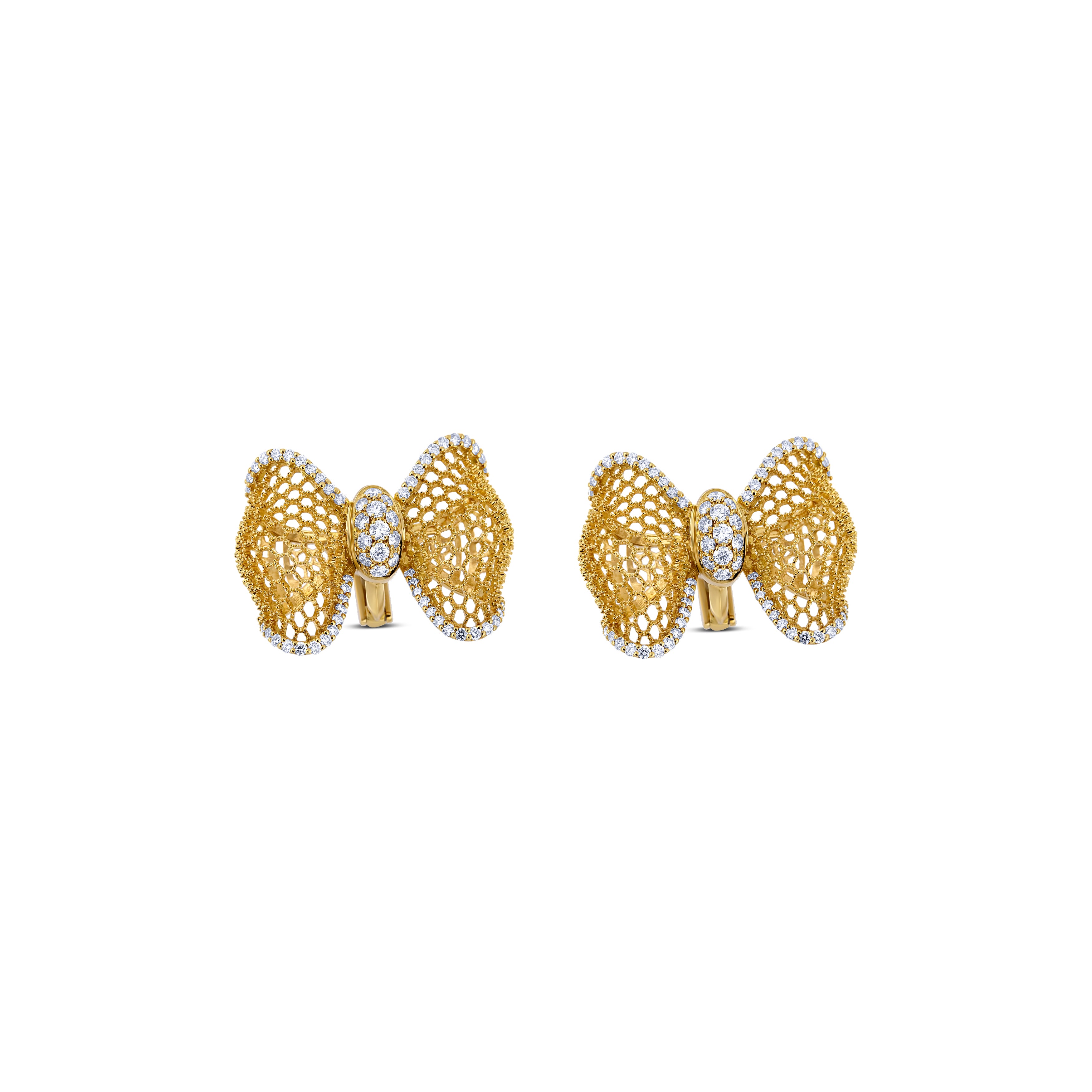 18K Yellow Gold Leo Pizzo Diamond Bow Design Earrings
