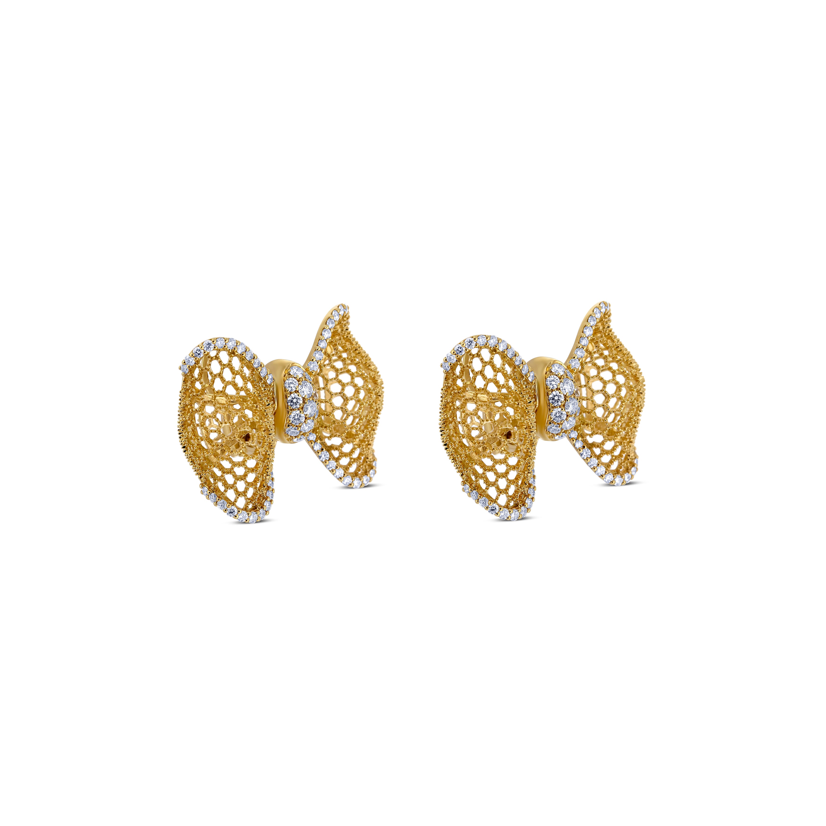 18K Yellow Gold Leo Pizzo Diamond Bow Design Earrings
