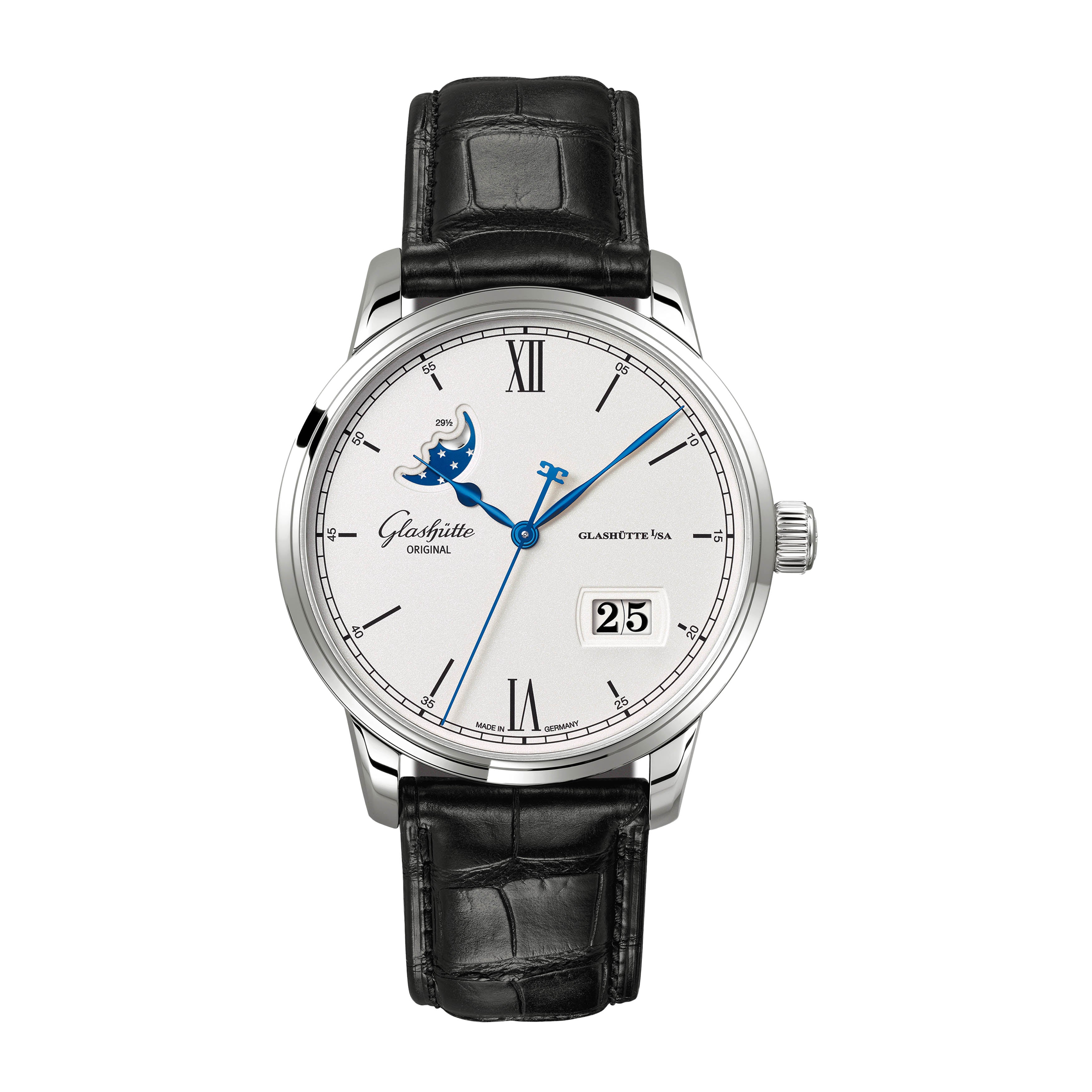 Glashutte Senator Excellence Panorama Date Moonphase Watch, 40mm Silver Dial, 1-36-04-01-02-61
