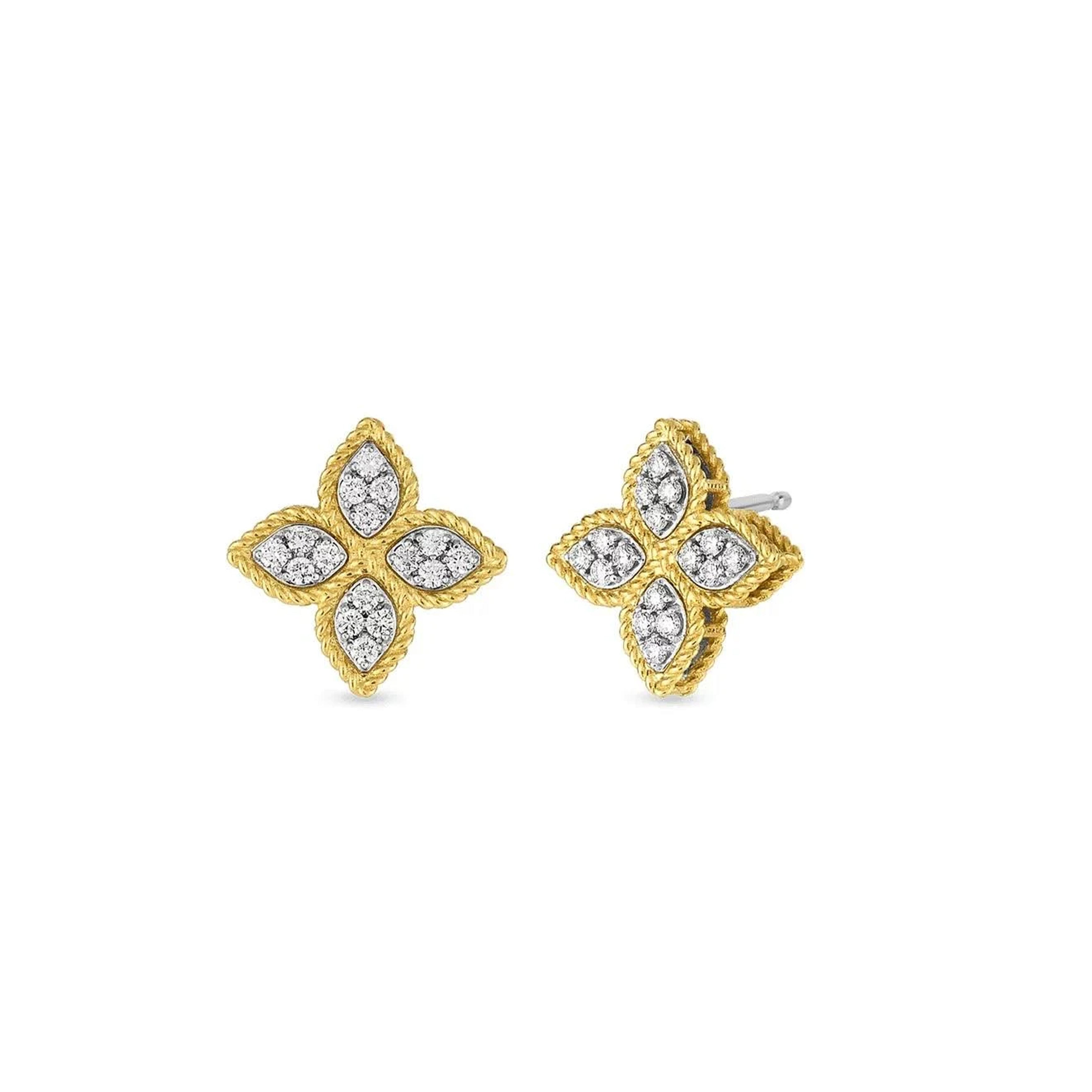 18K White Gold Roberto Coin Small Princess Cut Diamond Flower Earrings