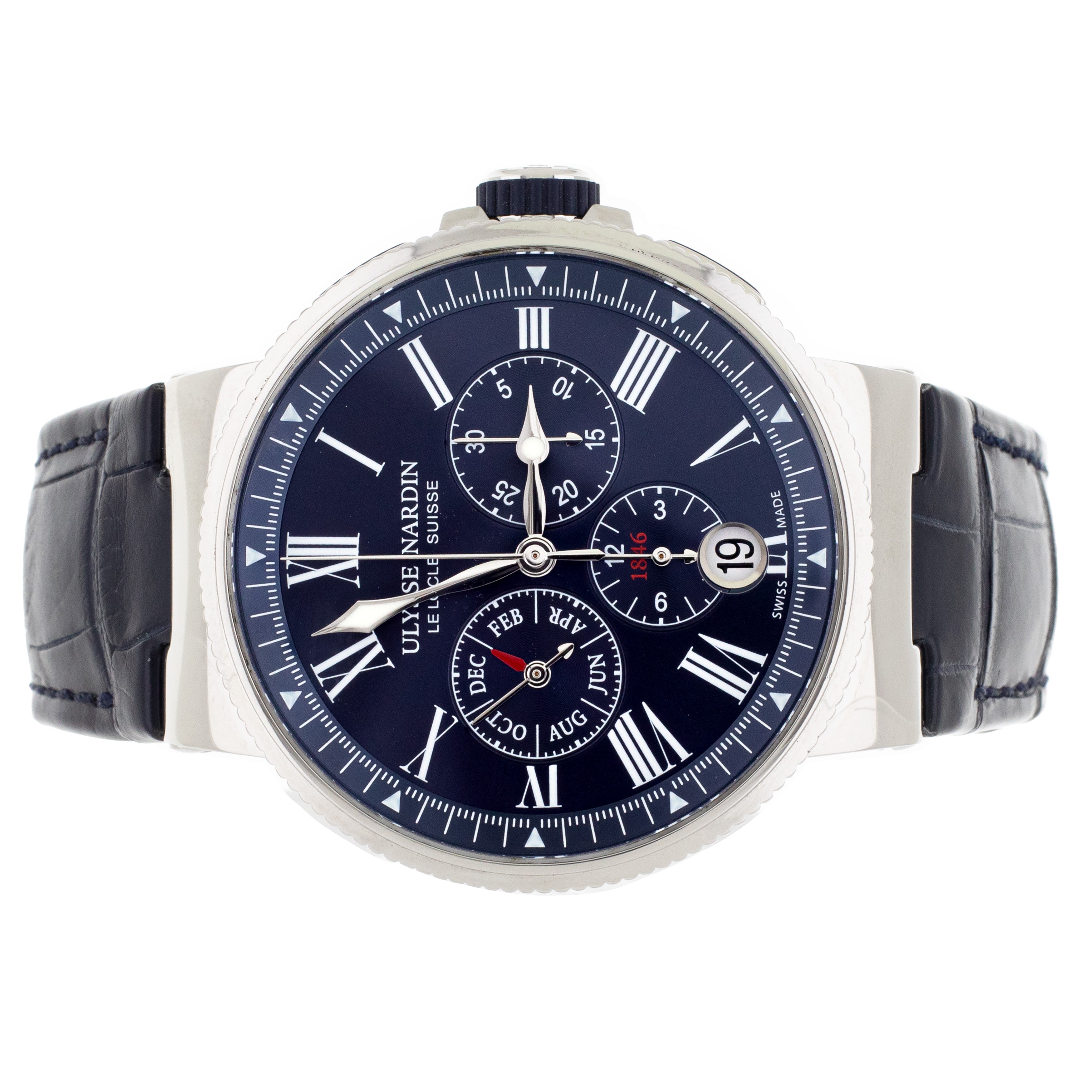 Ulysse Nardin Marine Chronograph Steel Blue Dial 43mm 1533 150 Full Se