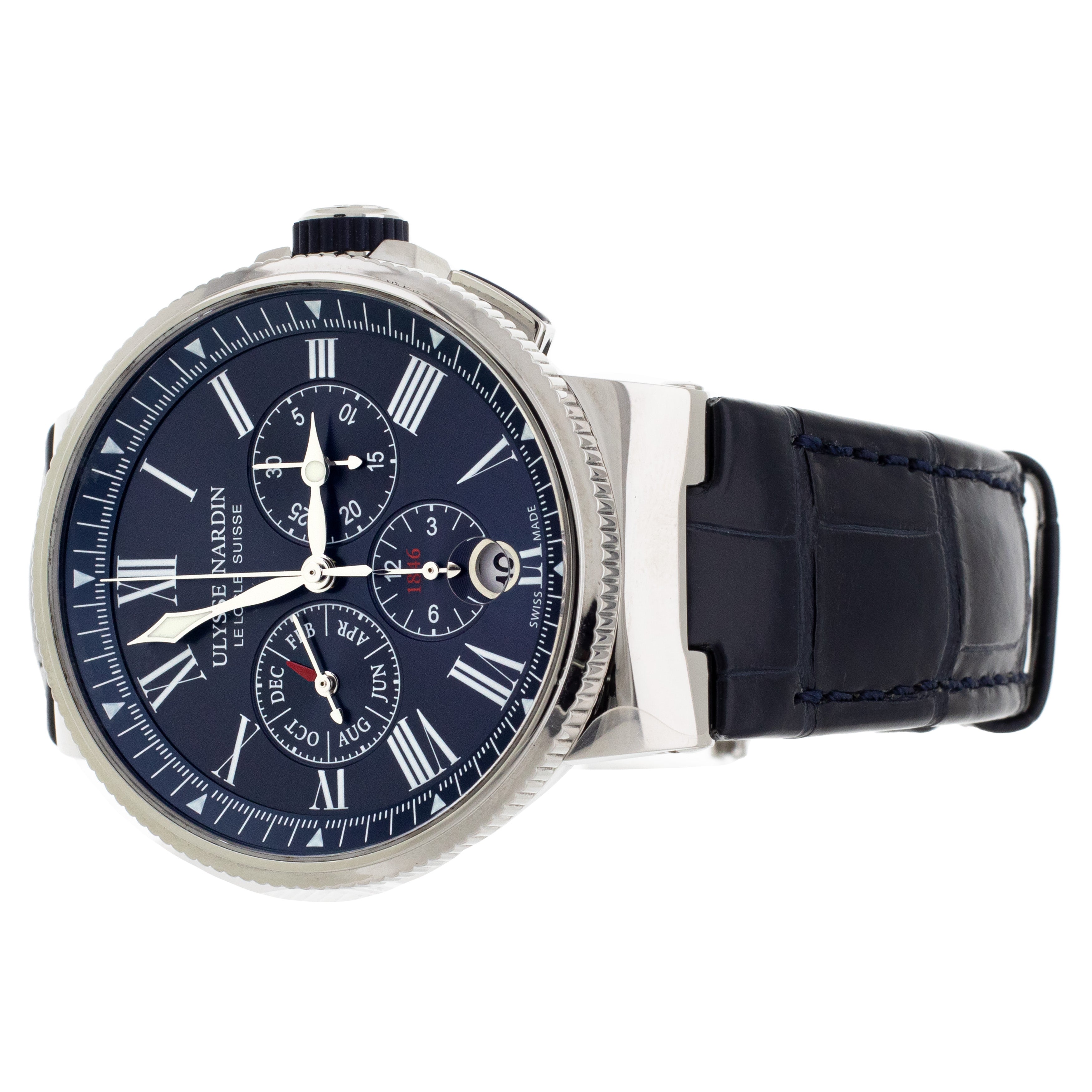 Ulysse Nardin Marine Chronograph Steel Blue Dial 43mm 1533 150 Full Set