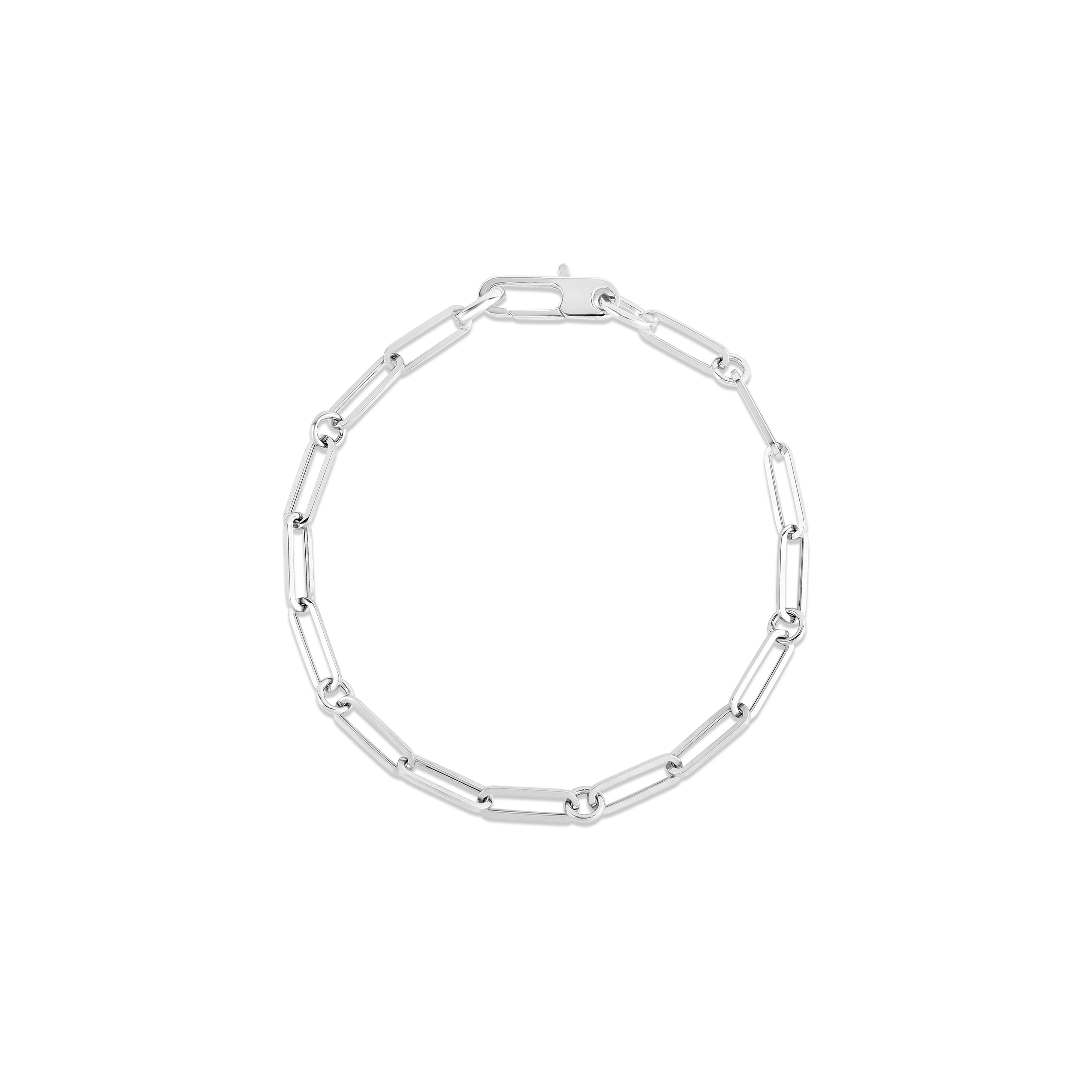 18K White Gold Roberto Coin Paperclip and Round Diamond Link Bracelet