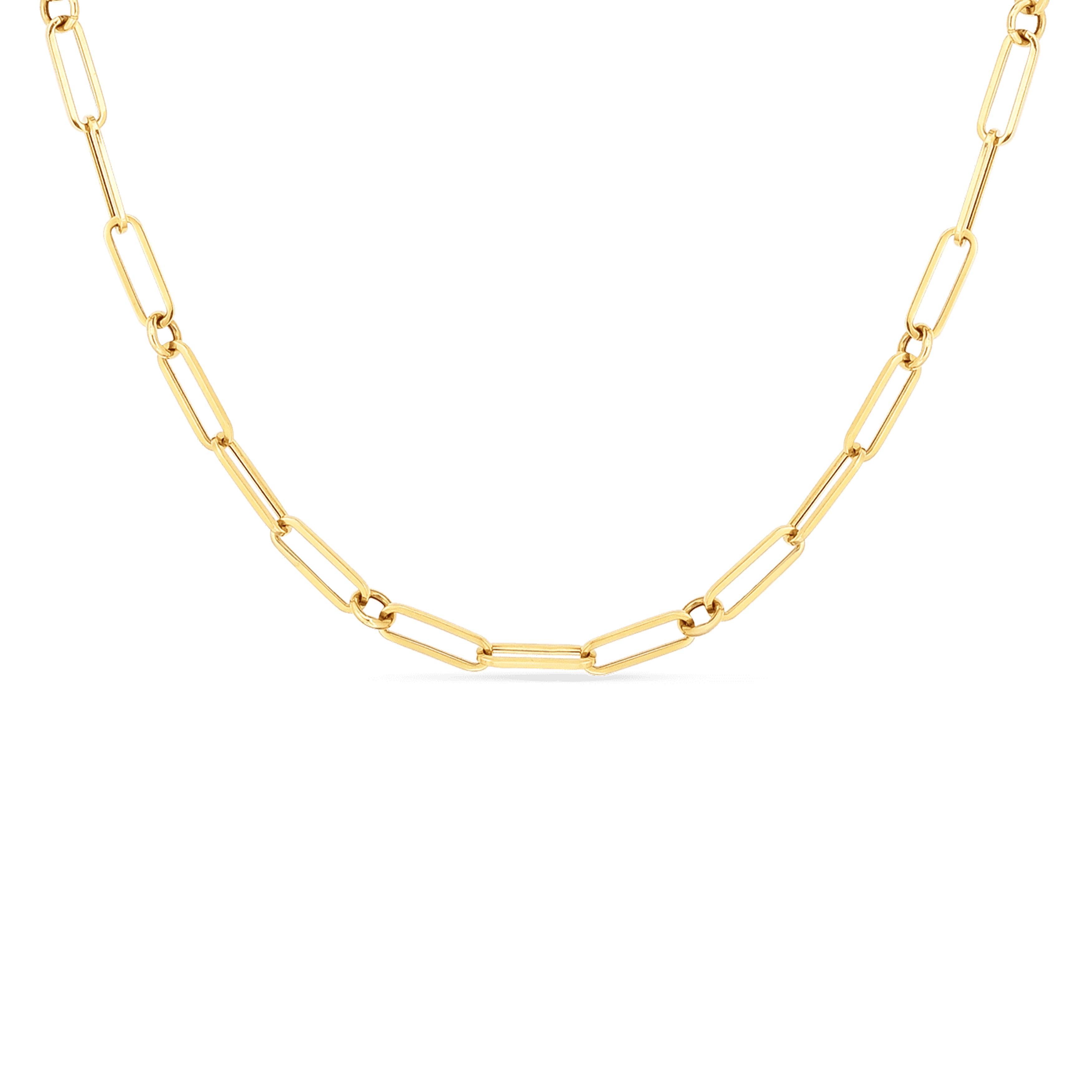 18K Yellow Gold Roberto Coin Paperclip and Round Diamond Link Chain Necklace