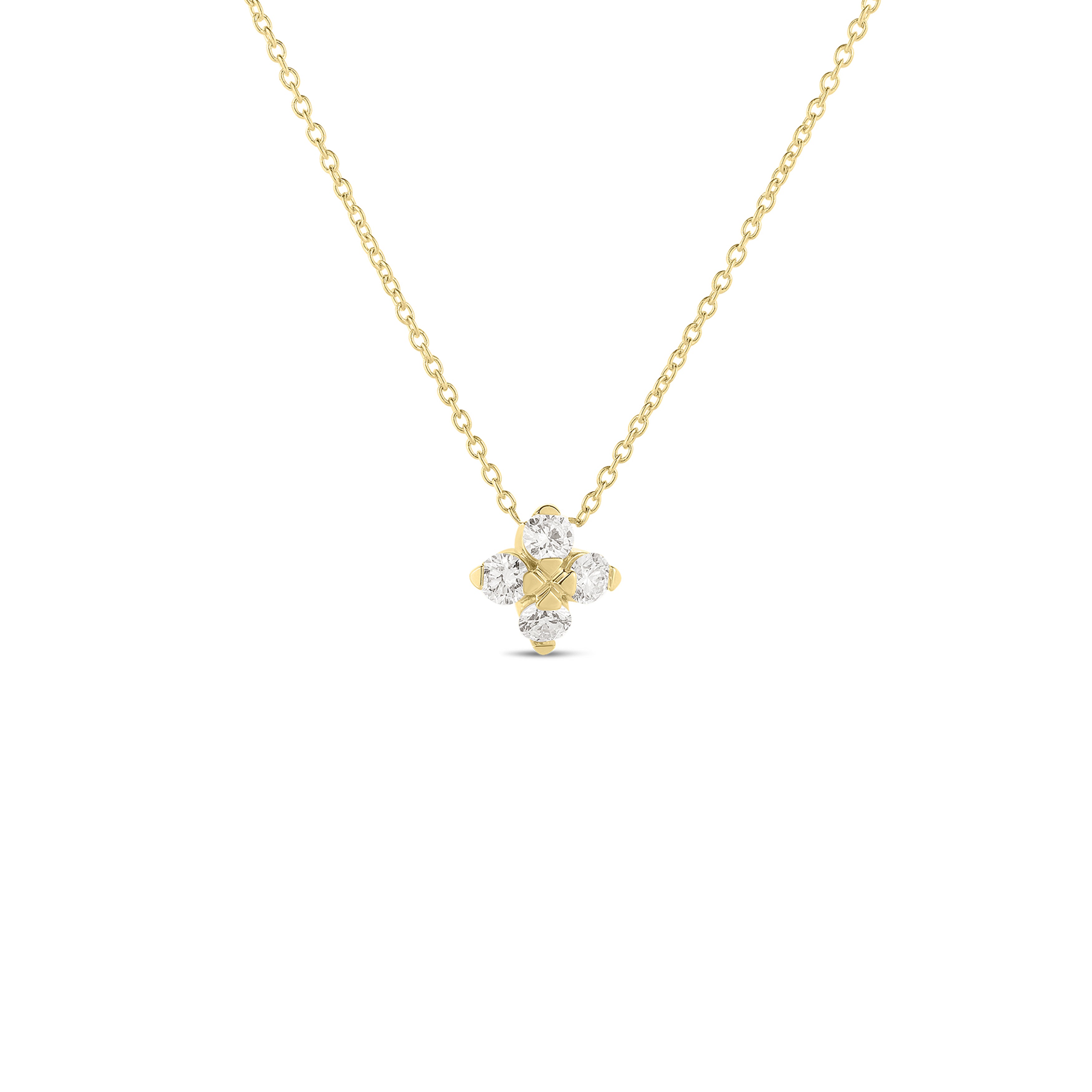 18K Yellow Gold Roberto Coin Love in Verona Small Diamond Flower Necklace