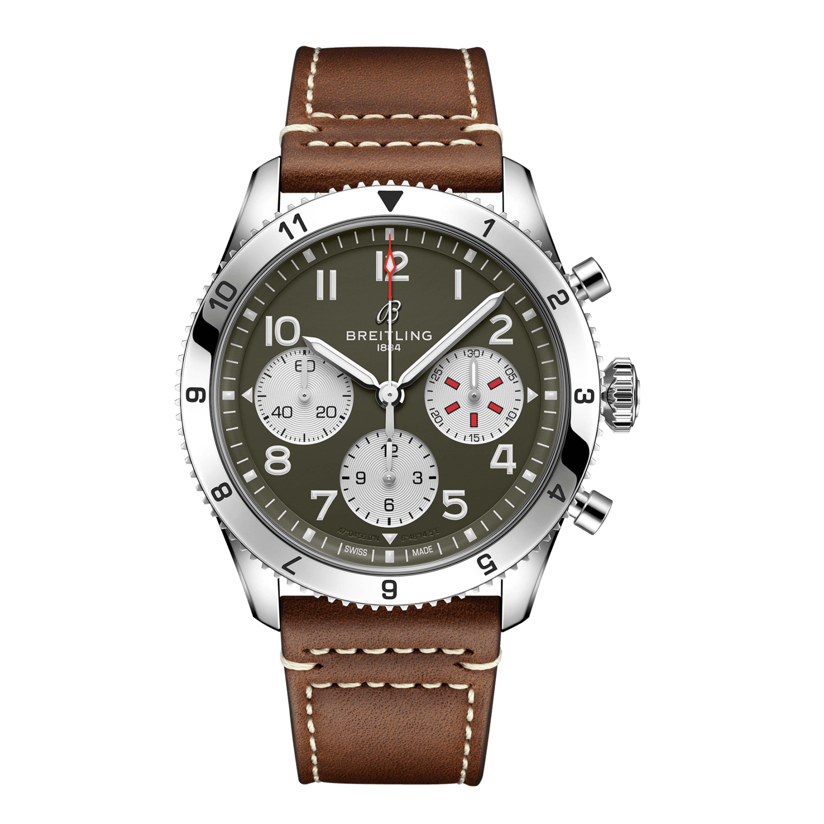 Breitling Classic Avi Chronograph Curtiss Warhawk Watch, 42mm Green Dial, A233802A1L1X1