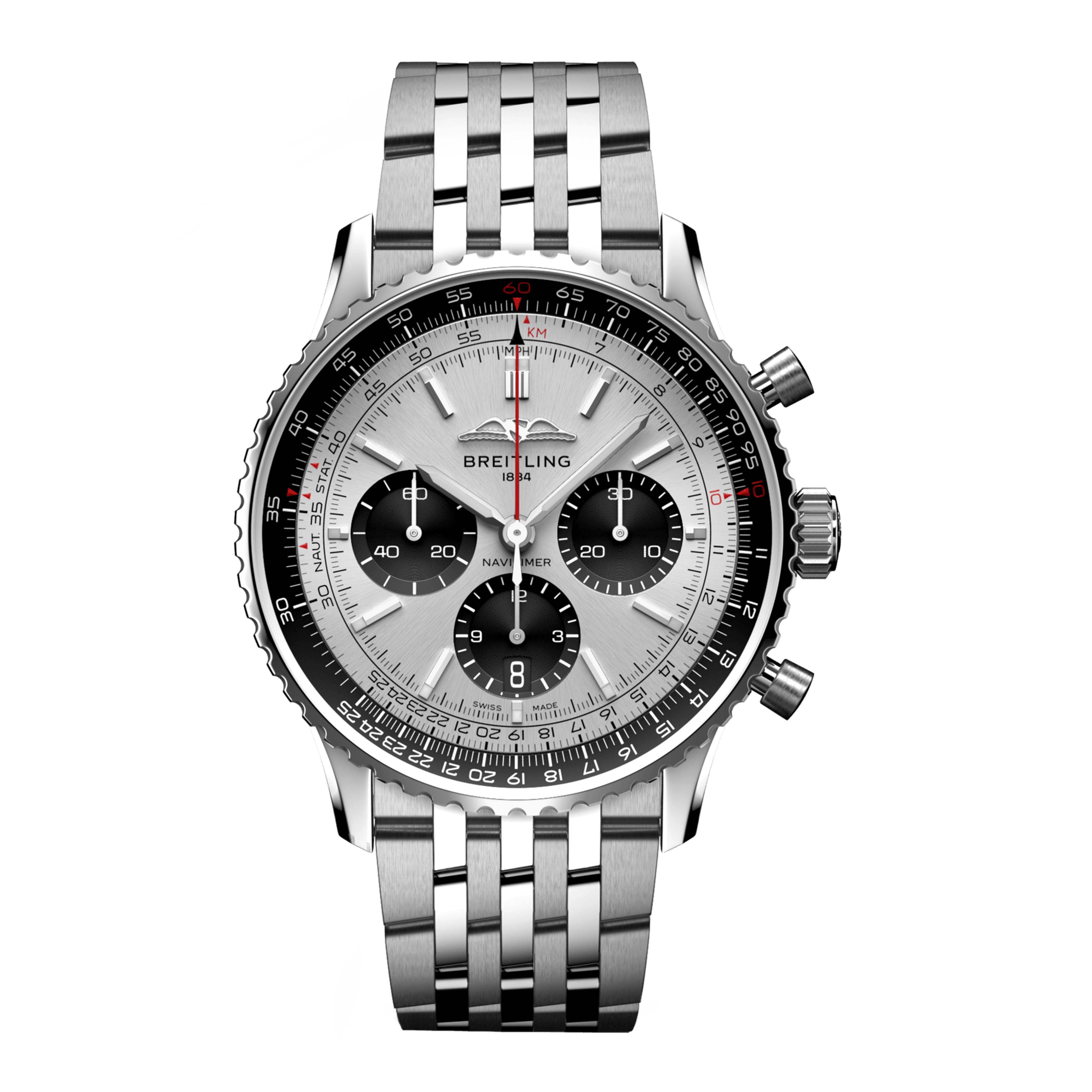 Breitling Navitimer Chronograph B01 Watch, 43mm Silver Dial, AB0138241G1A1