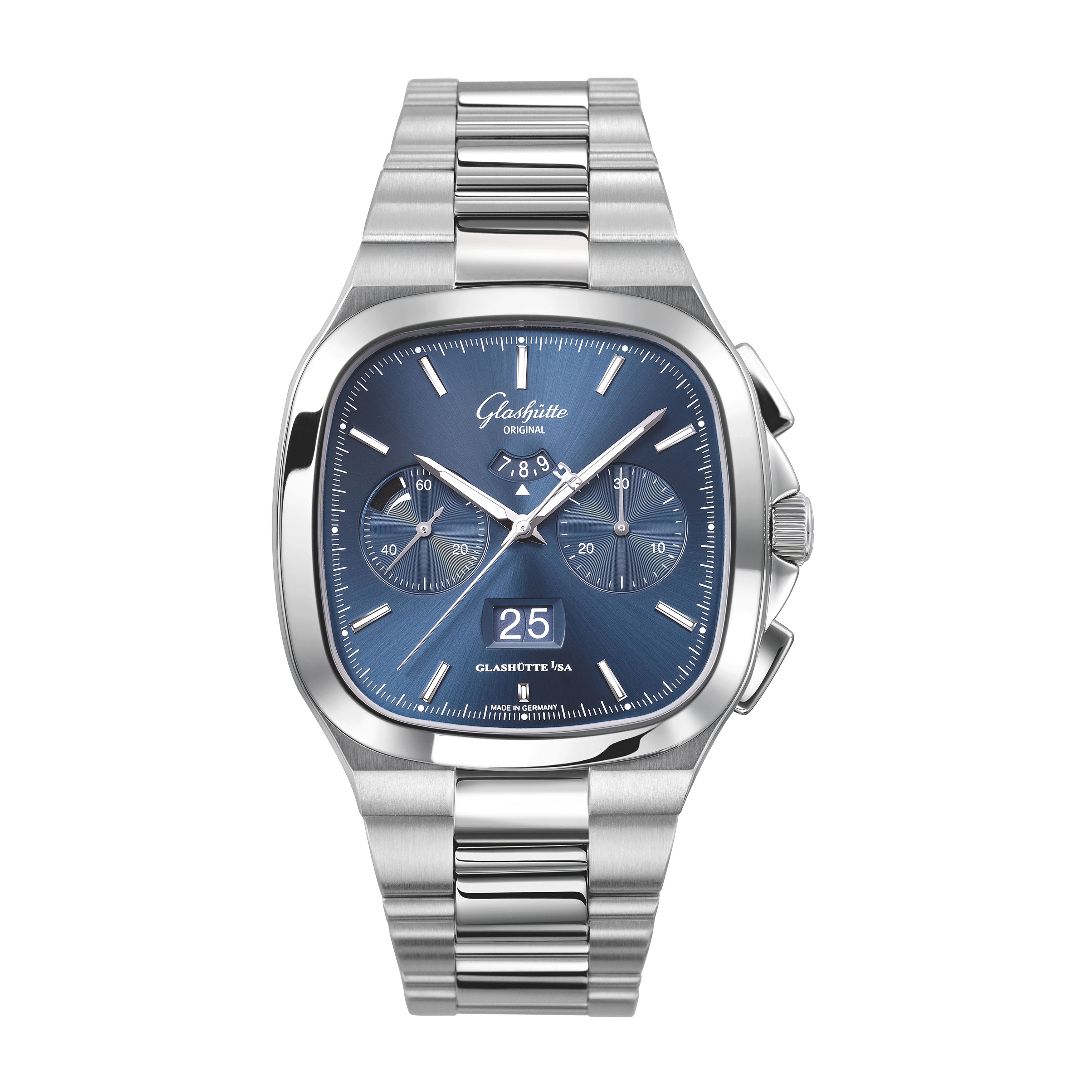 Glashutte Original Seventies Chronograph Panorama Date Watch, 40mm Blue Dial, 1-37-02-08-02-70