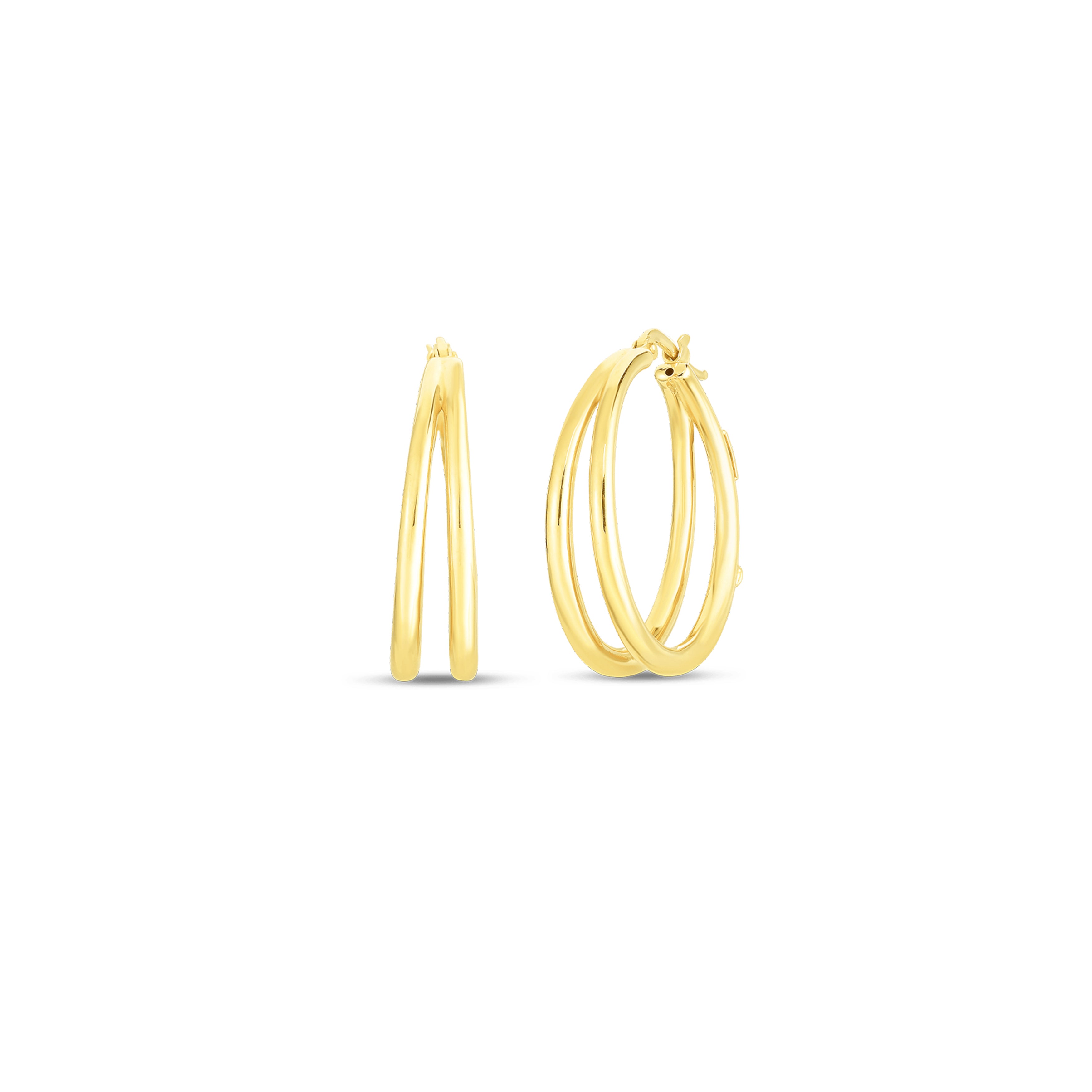 18K YELLOW GOLD ROBERTO COIN GRADUATED THIN DOUBLE HOOP EARRINGS