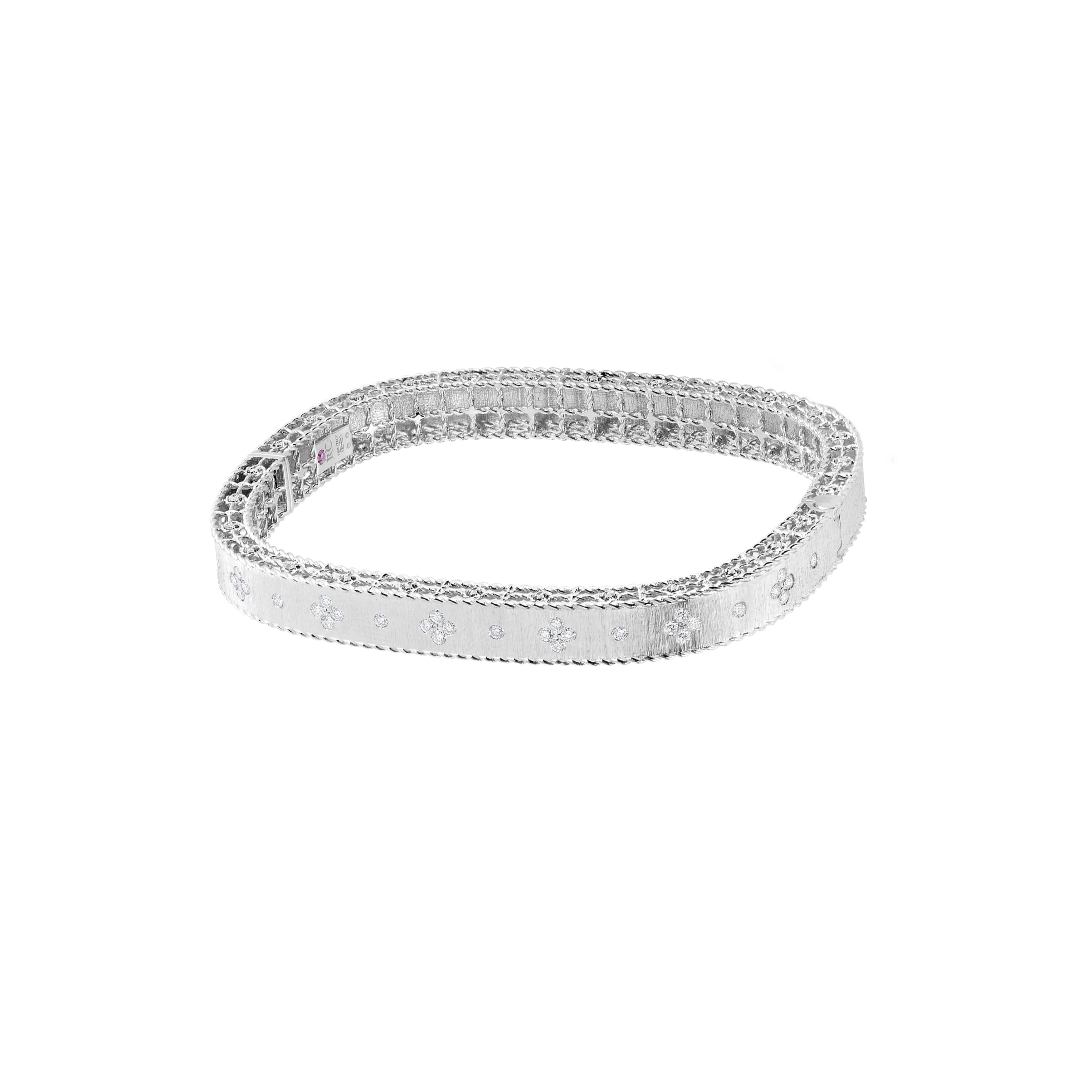 18K White Gold Roberto Coin Princess Diamond SATIN BANGLE BRACELET