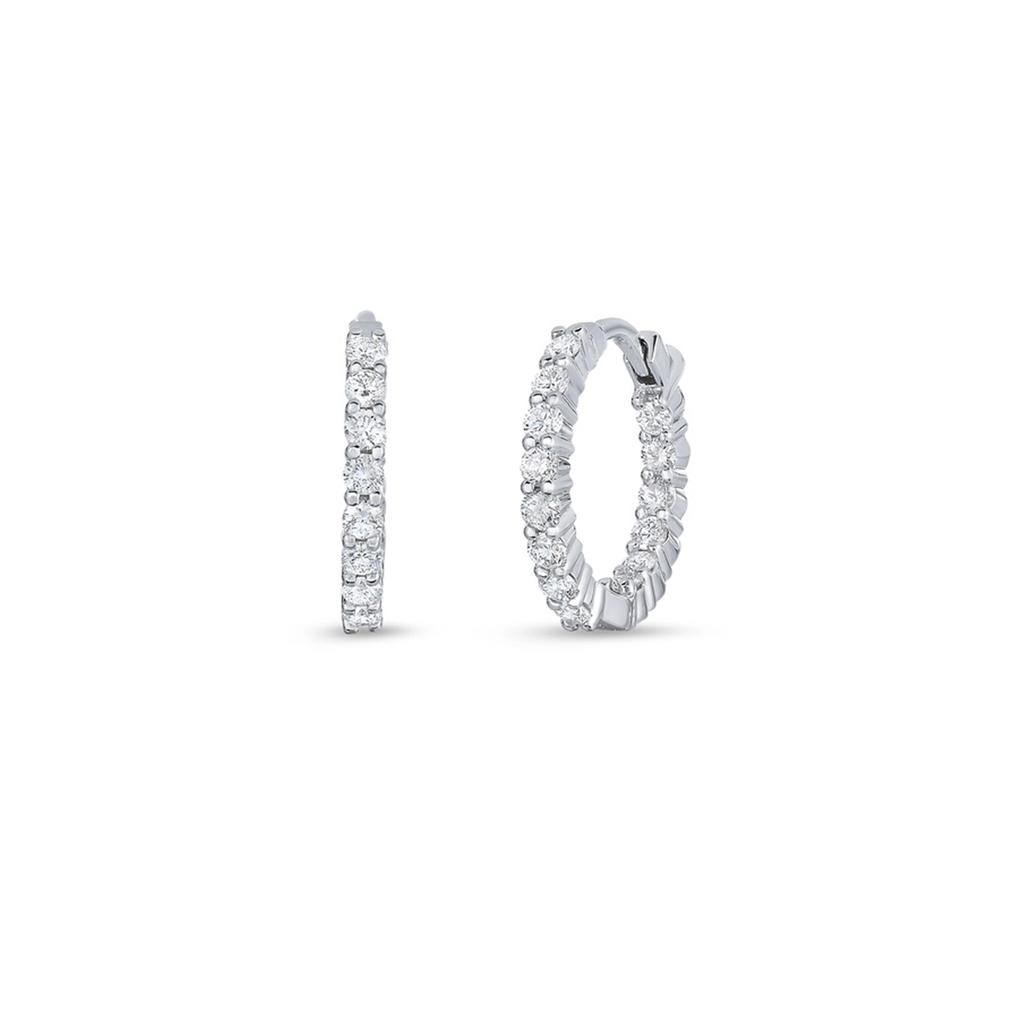 18K White Gold Roberto Coin Small Inside Out Diamond Hoops