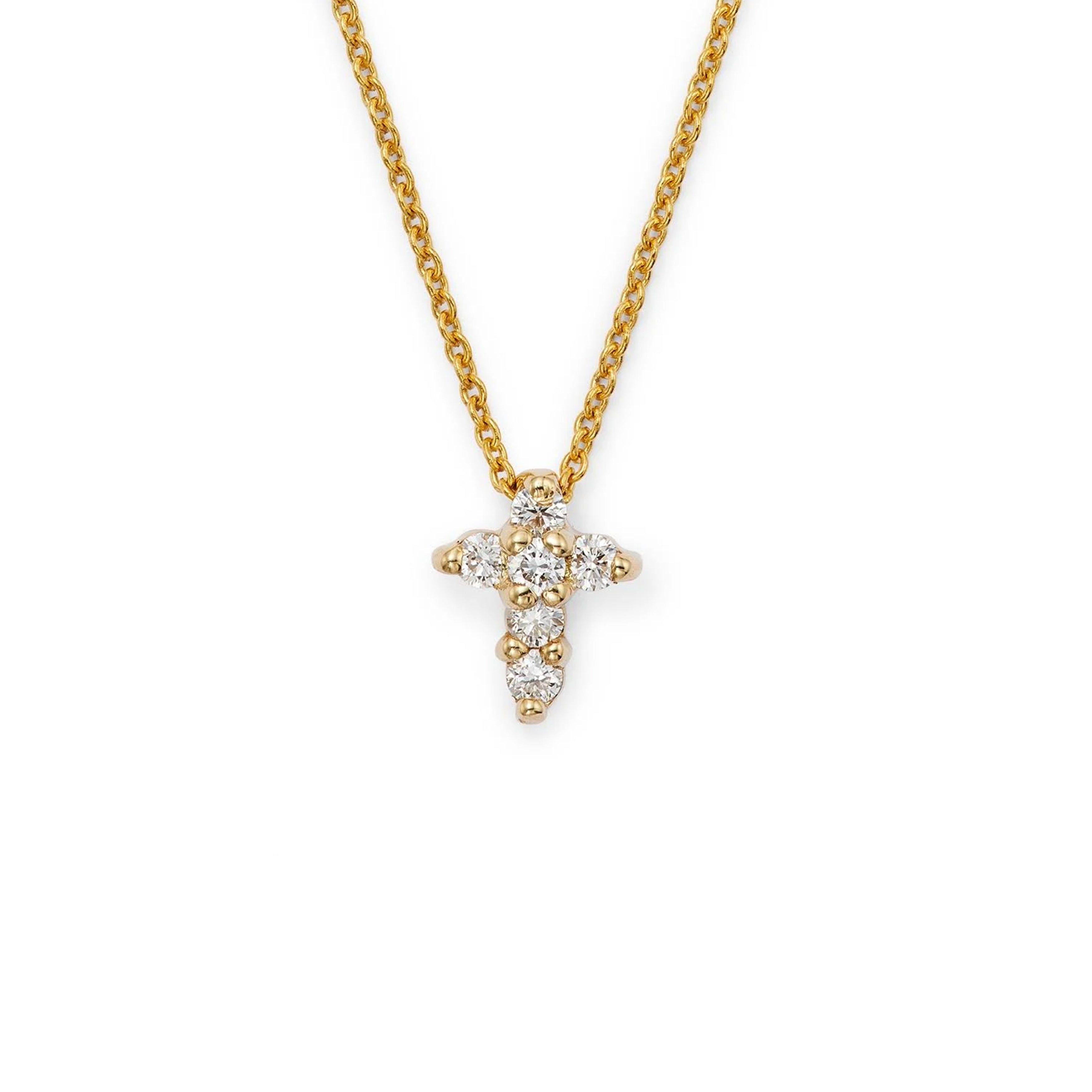 18K Yellow Gold Roberto Coin Baby Cross Diamond Necklace