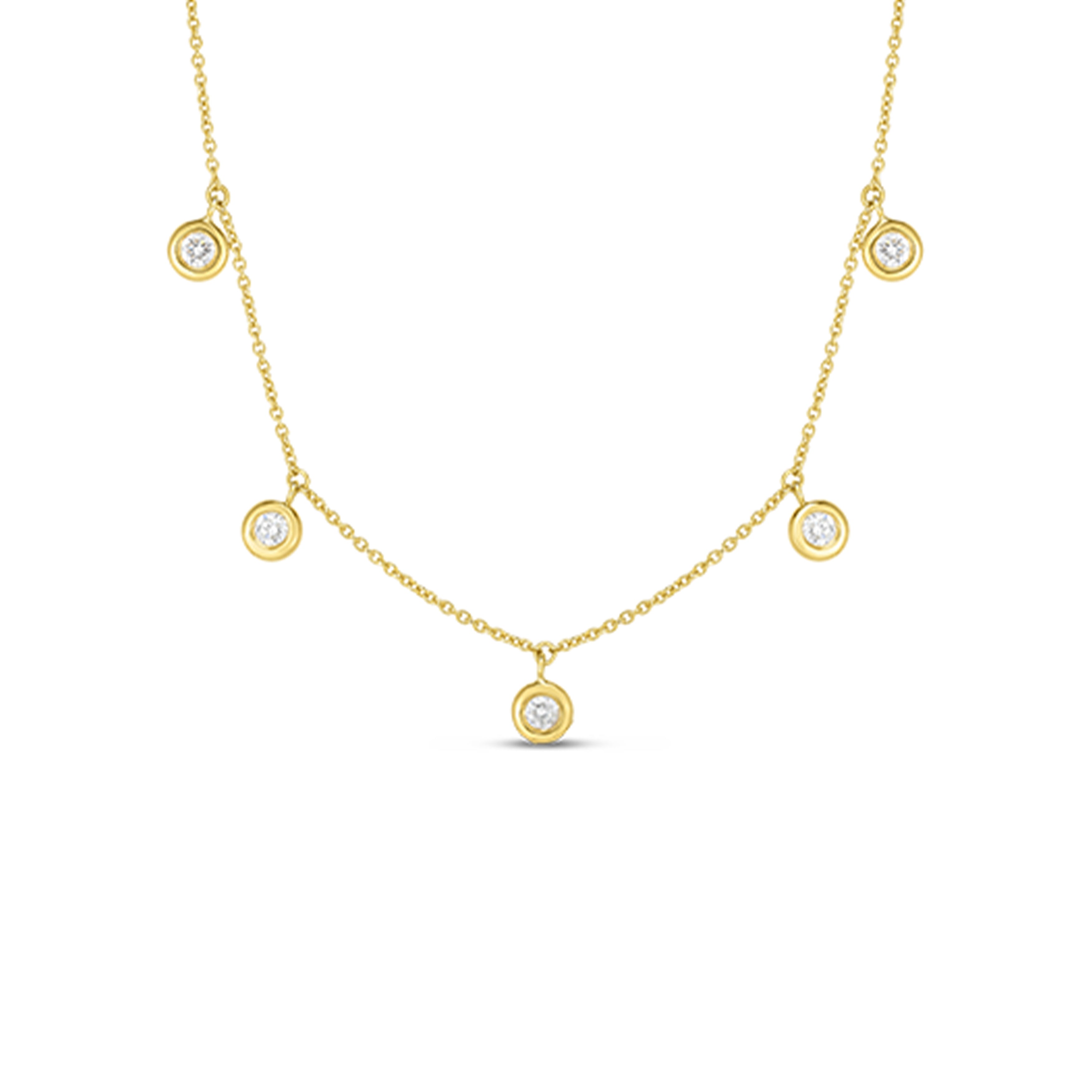 18K Yellow Gold Roberto Coin 5 Station Dangling Diamond Necklace