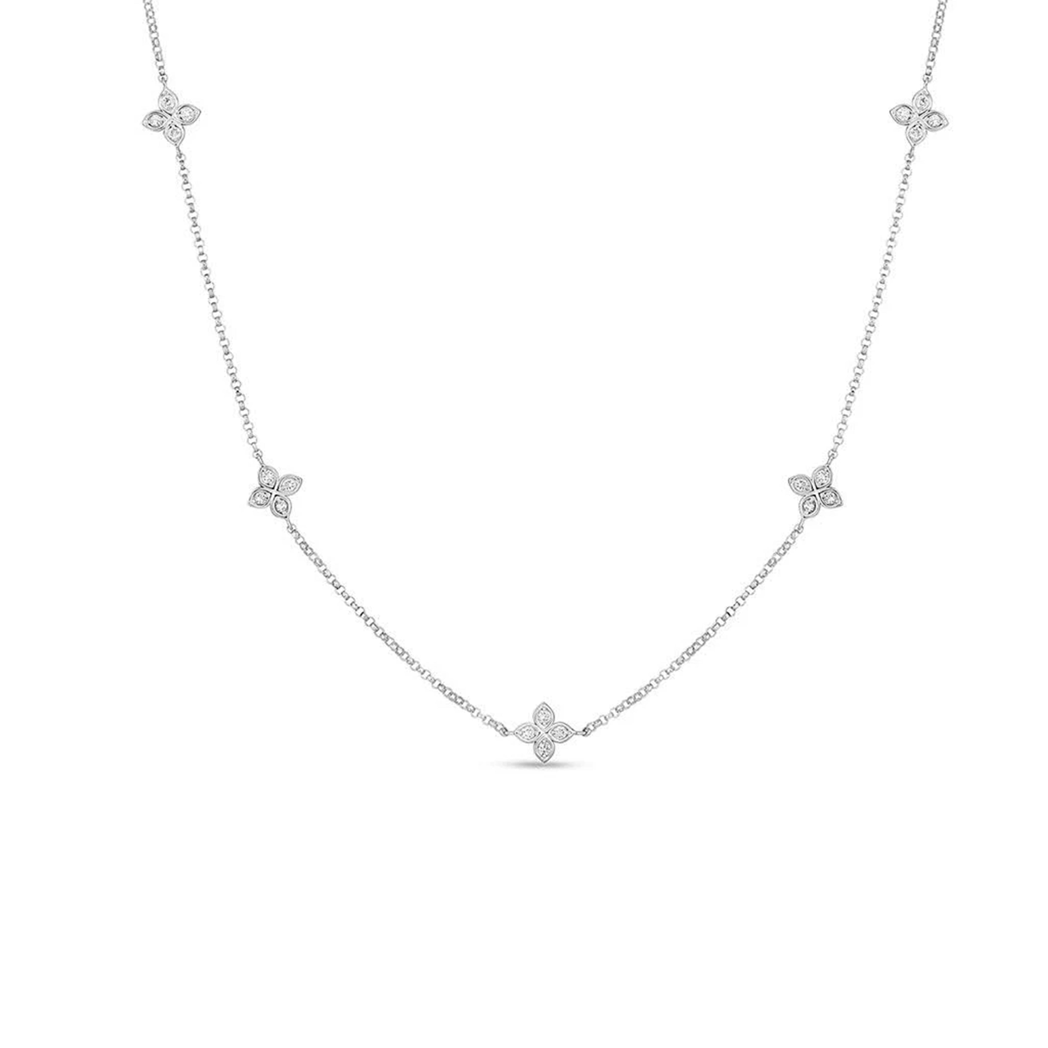 18K WHITE Gold Roberto Coin Love by the Inch 5 Station Diamond Necklace