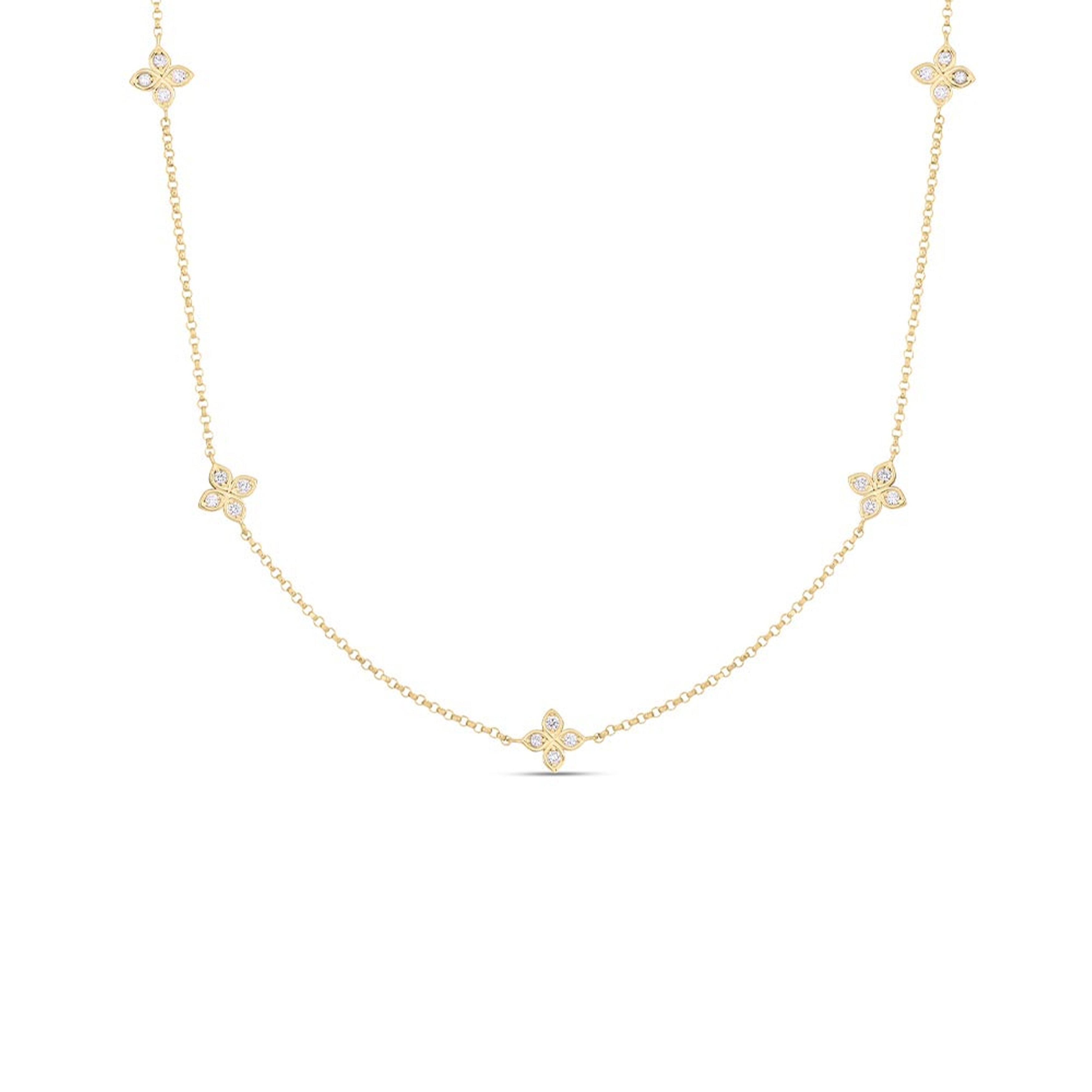 18K Yellow Gold Roberto Coin DIAMOND by the Inch 5 Station Diamond Necklace