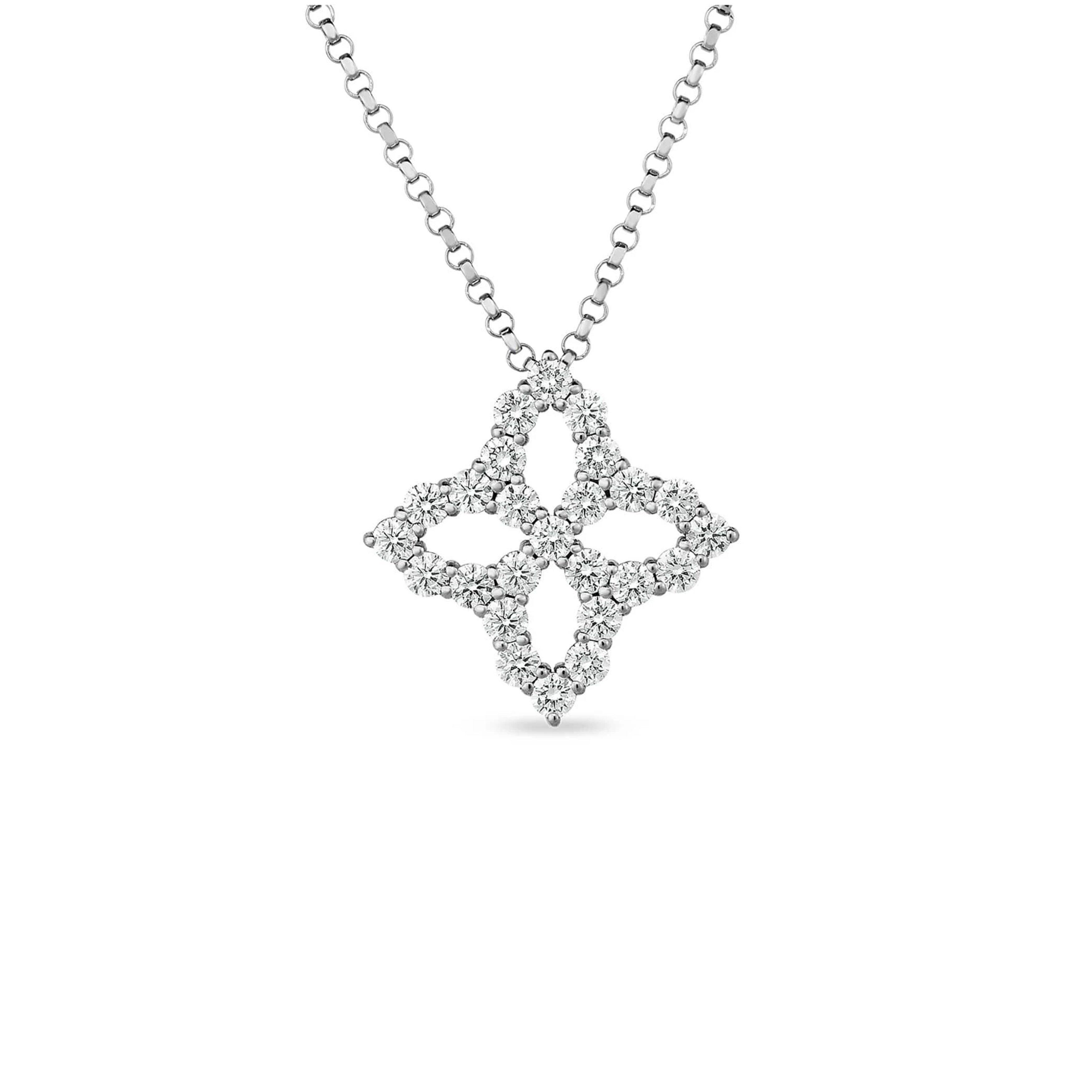 18K White Gold Roberto Coin Princess Cut Diamond Flower Necklace