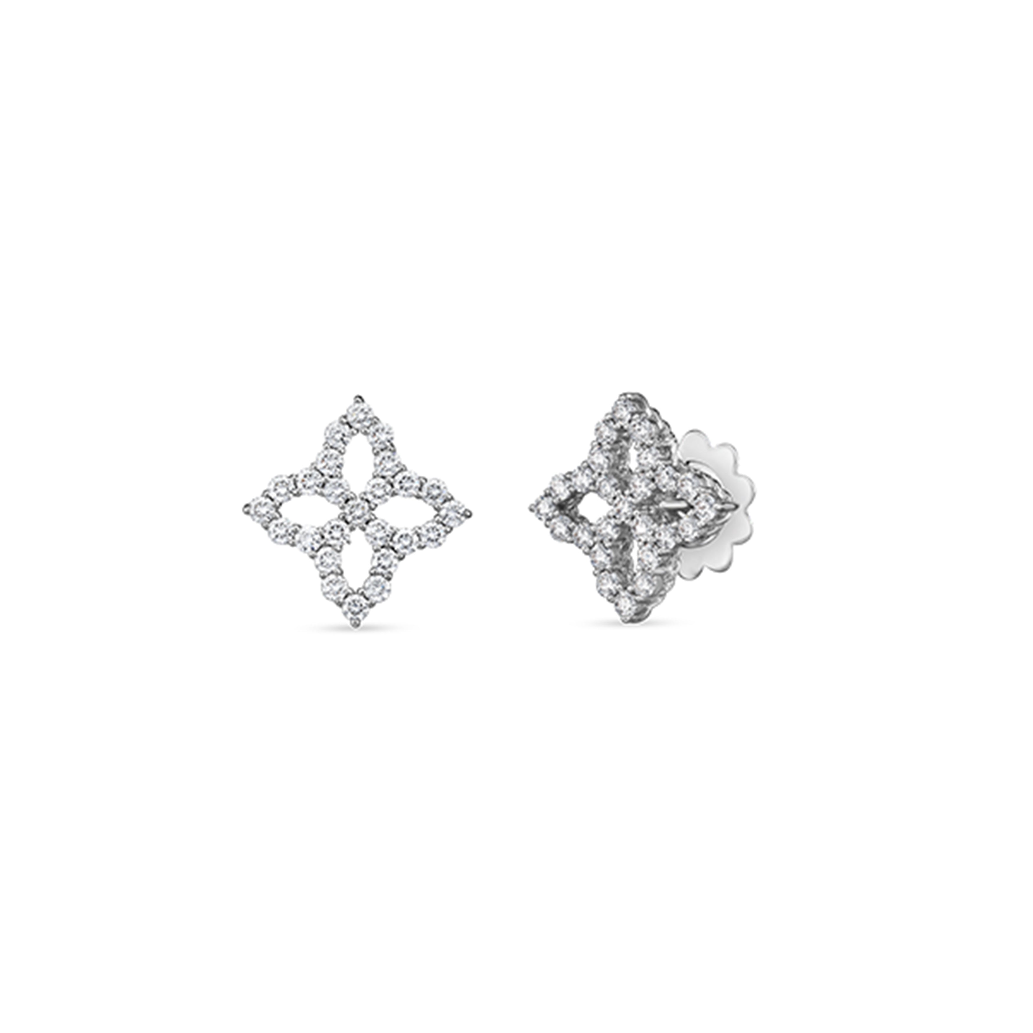 18K White Gold Roberto Coin Princess Cut Diamond Flower Earrings