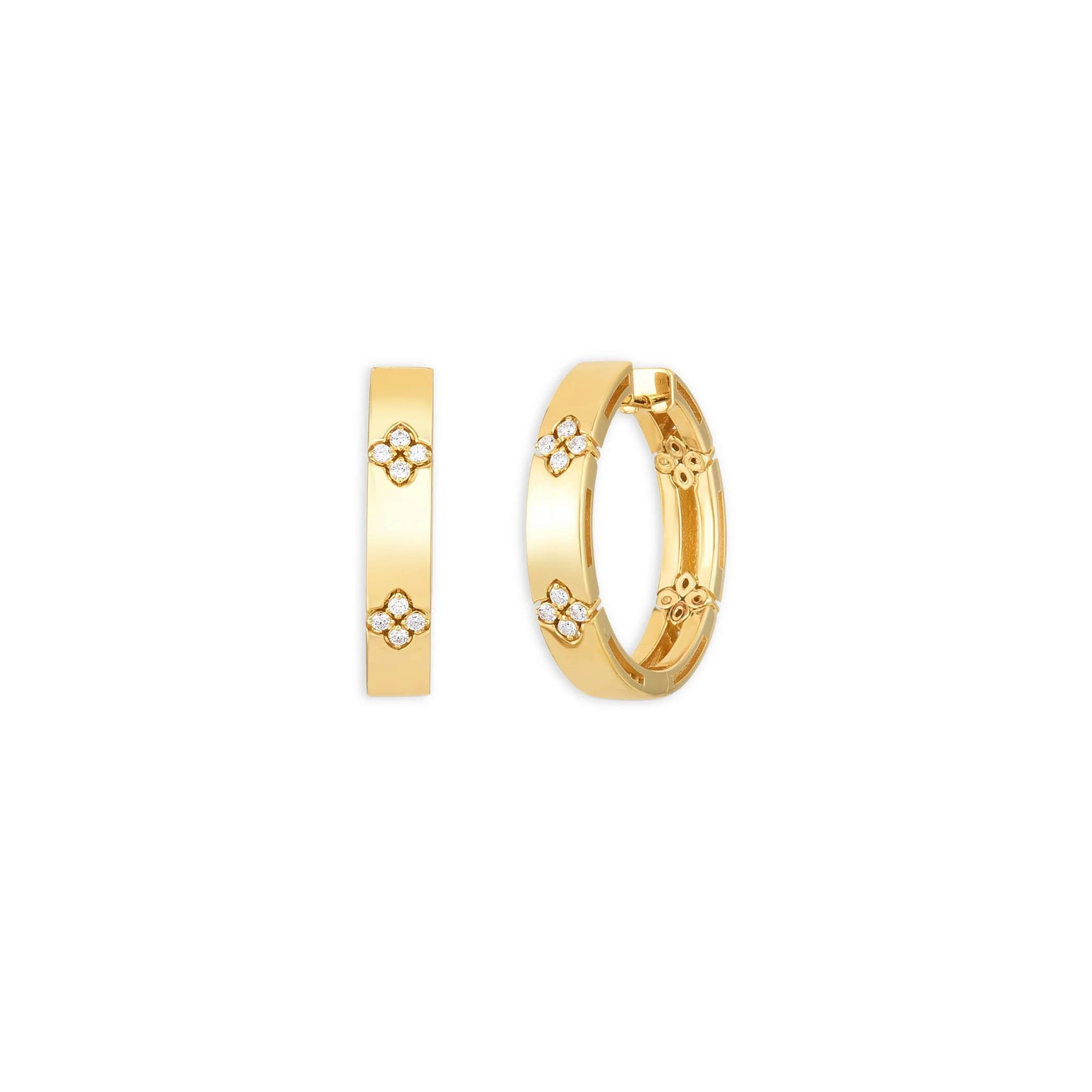 18K Yellow Gold Roberto Coin Love in Verona Large Diamond Flower Hoop Earrings