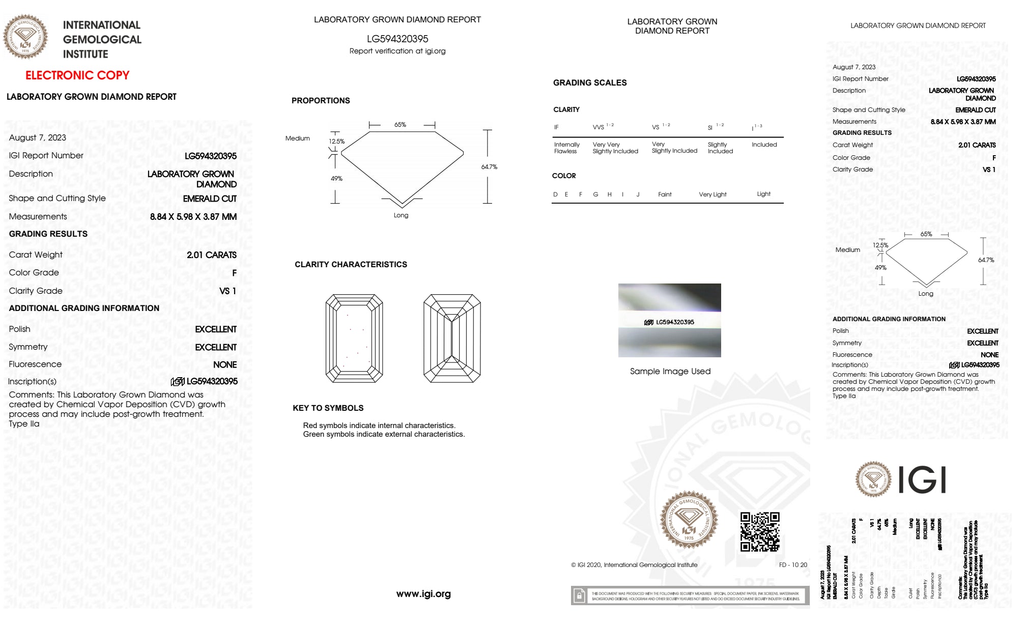18K White Gold Emerald Cut Diamond Lab Grown Engagement Ring