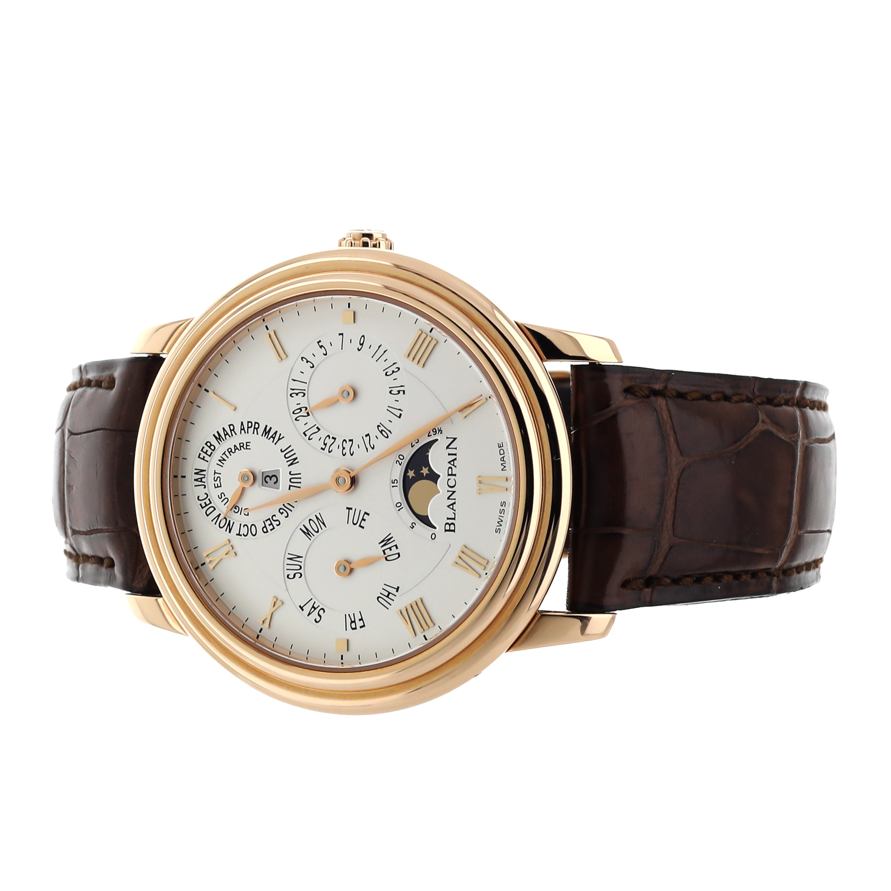 Blancpain Villeret Perpetual Calendar Rose Gold Silver Dial 40mm 6056