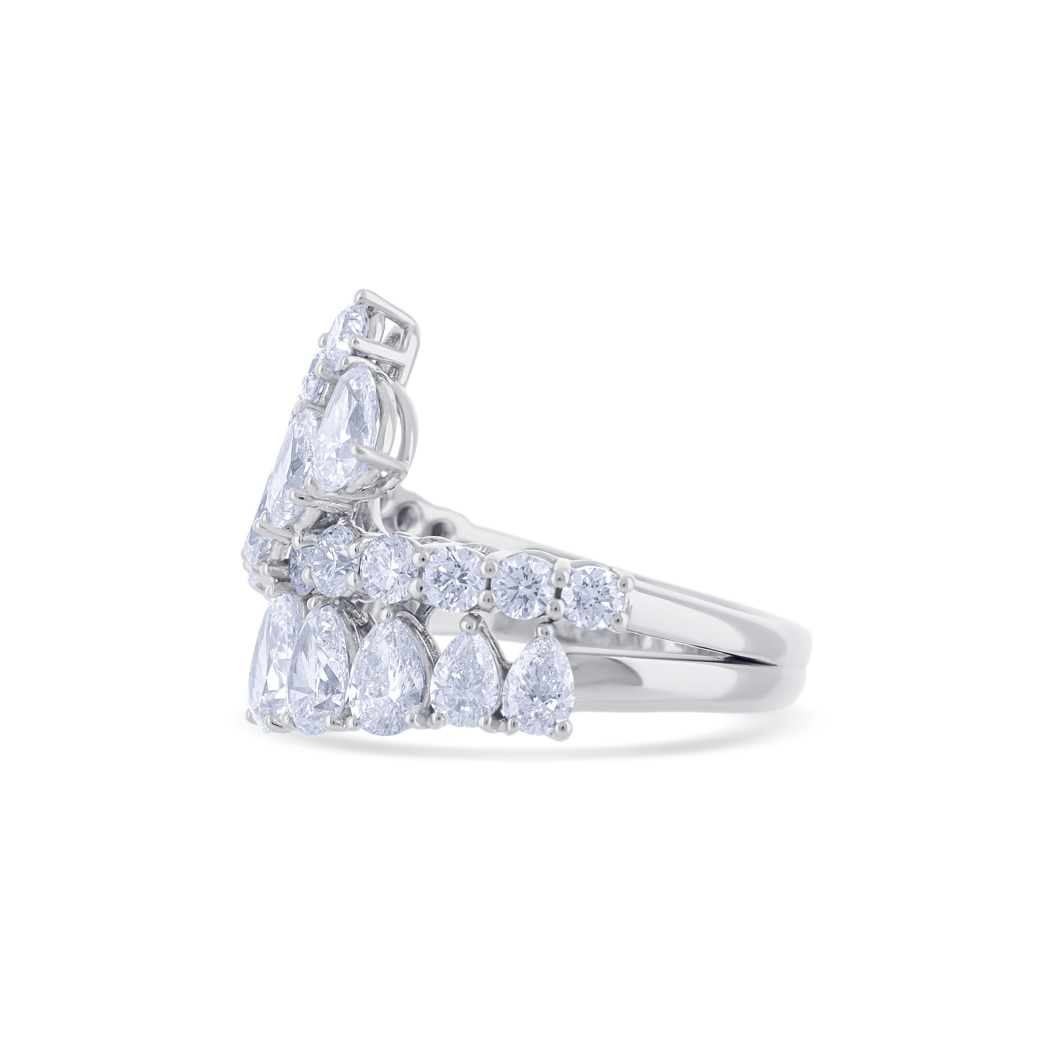 Leo Pizzo 18K White Gold Mix Cut Pear & Round Cut Diamond By-Pass Band