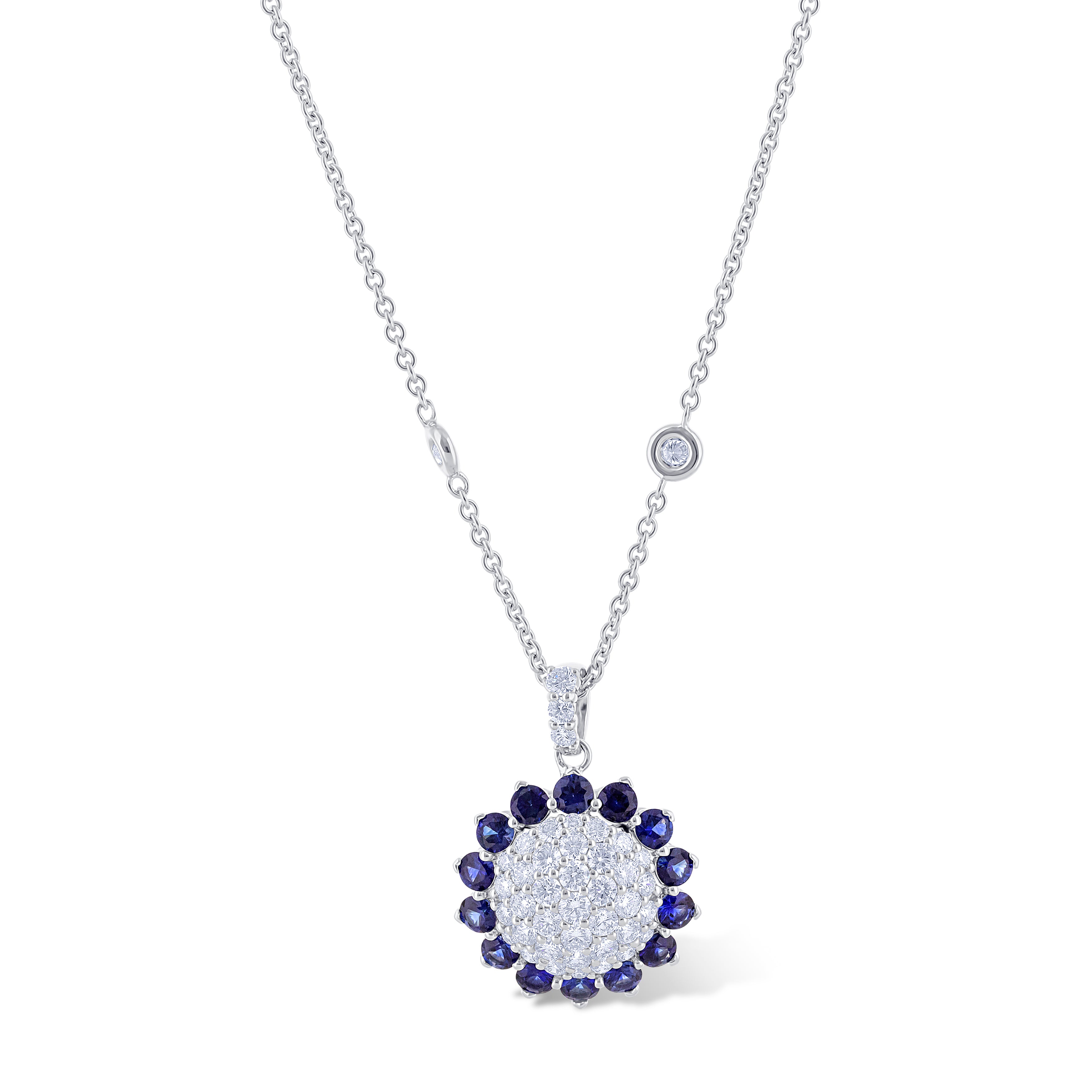 Leo Pizzo 18K White Gold Round Cut Sapphire With Round Cut Diamond Necklace