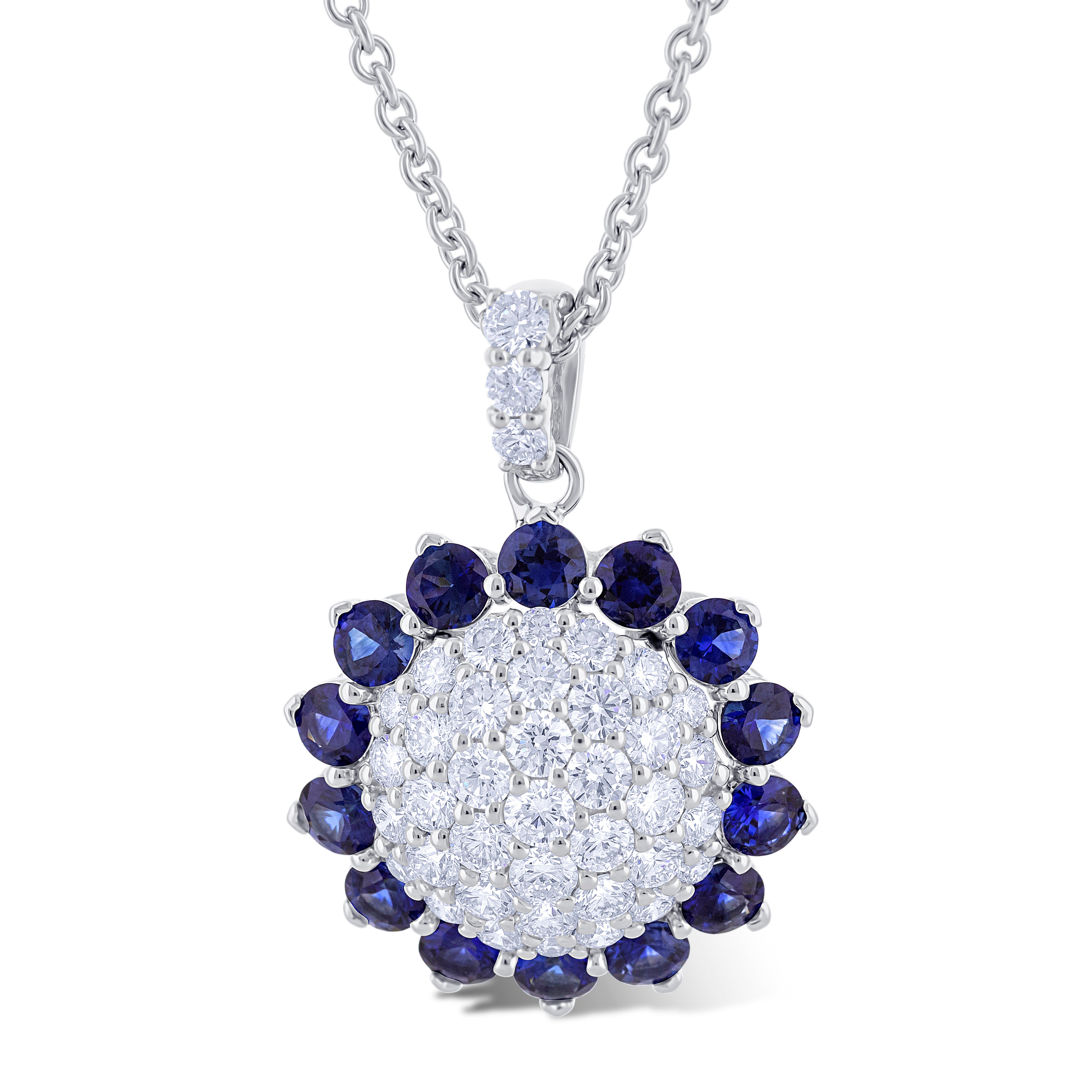 Leo Pizzo 18K White Gold Round Cut Sapphire With Round Cut Diamond Necklace