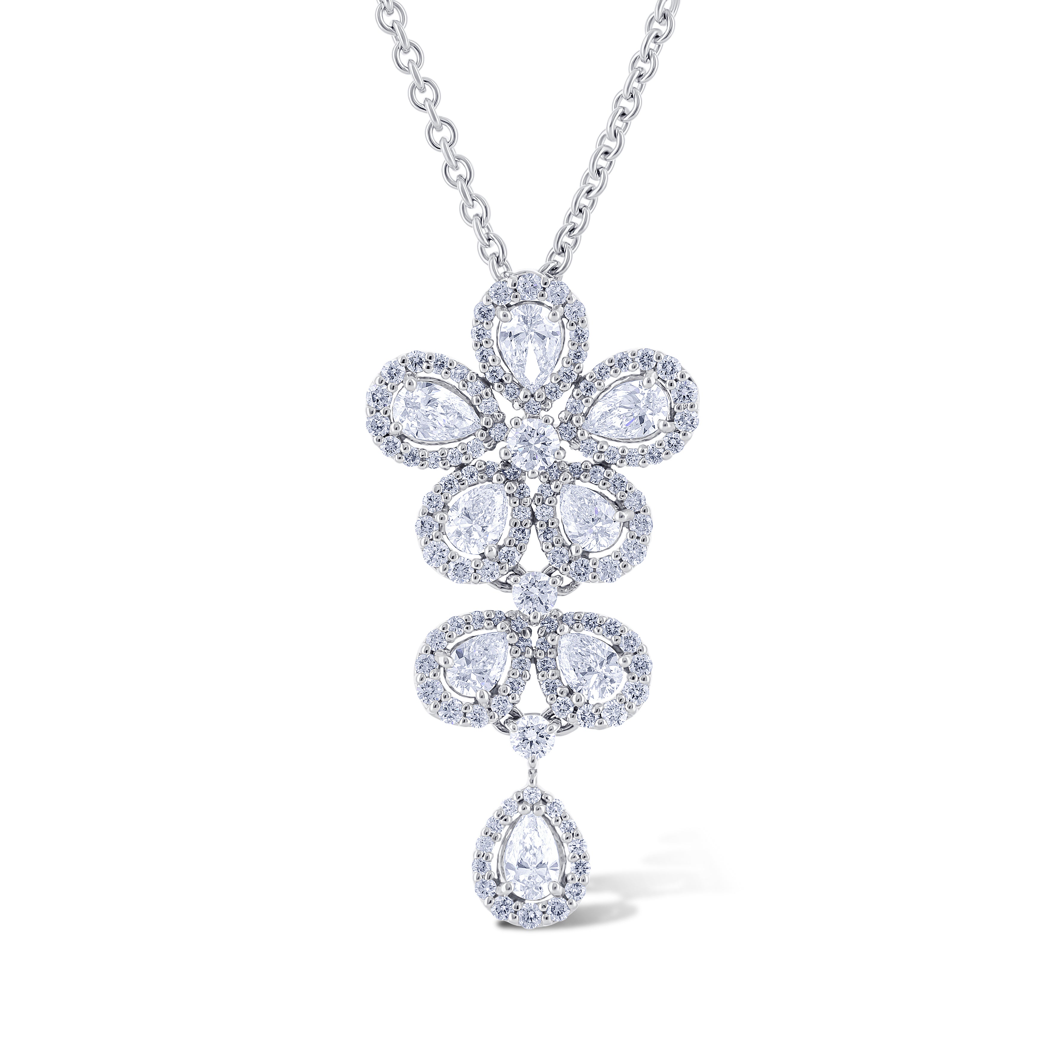 Leo Pizzo 18K White Gold Round & Pear Cut Necklace Leo Pizzo