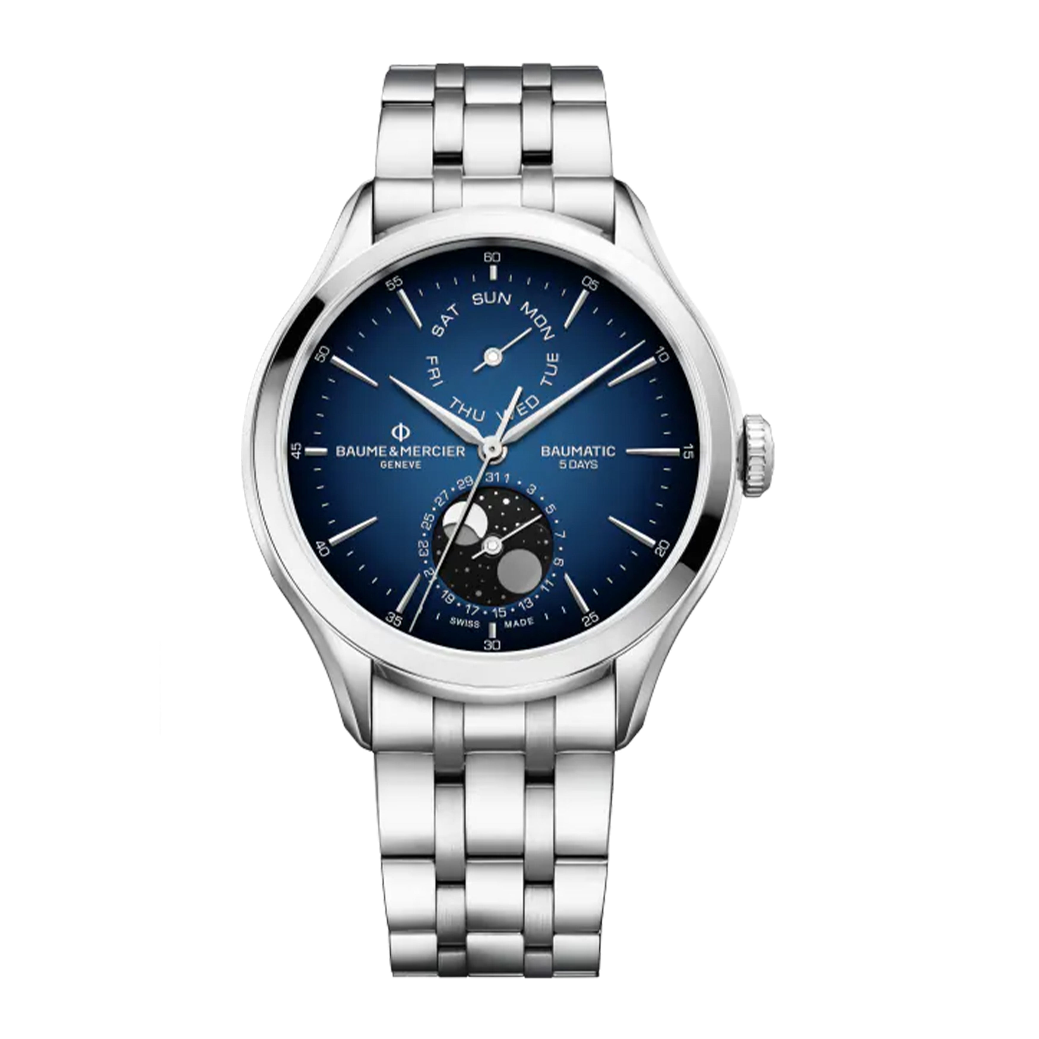 BAUME & MERCIER CLIFTON Day-Date Moon Phase Watch, 42MM BLUE DIAL, 10725