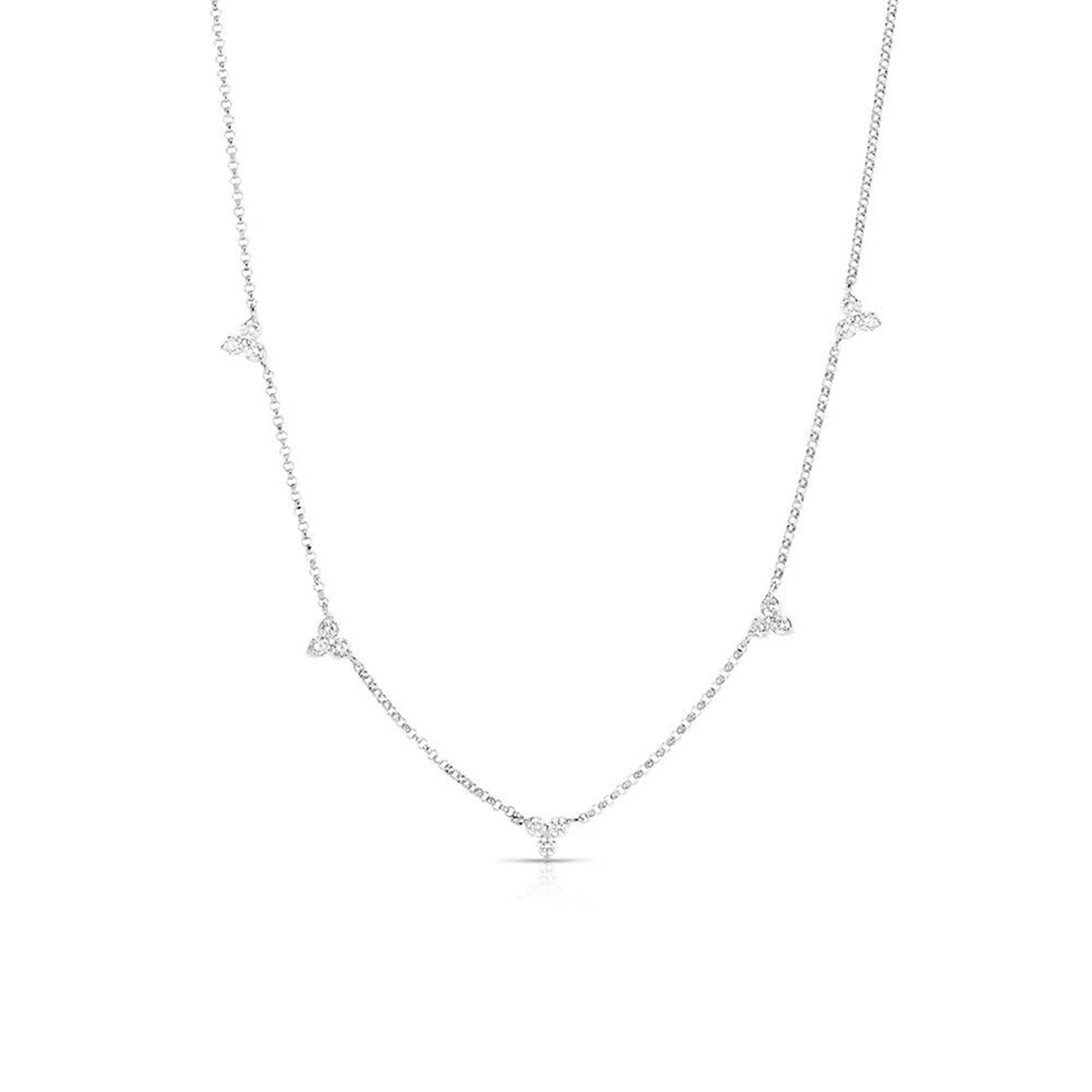 18K White Gold Roberto Coin Love By Inch 5 Station Flower Necklace