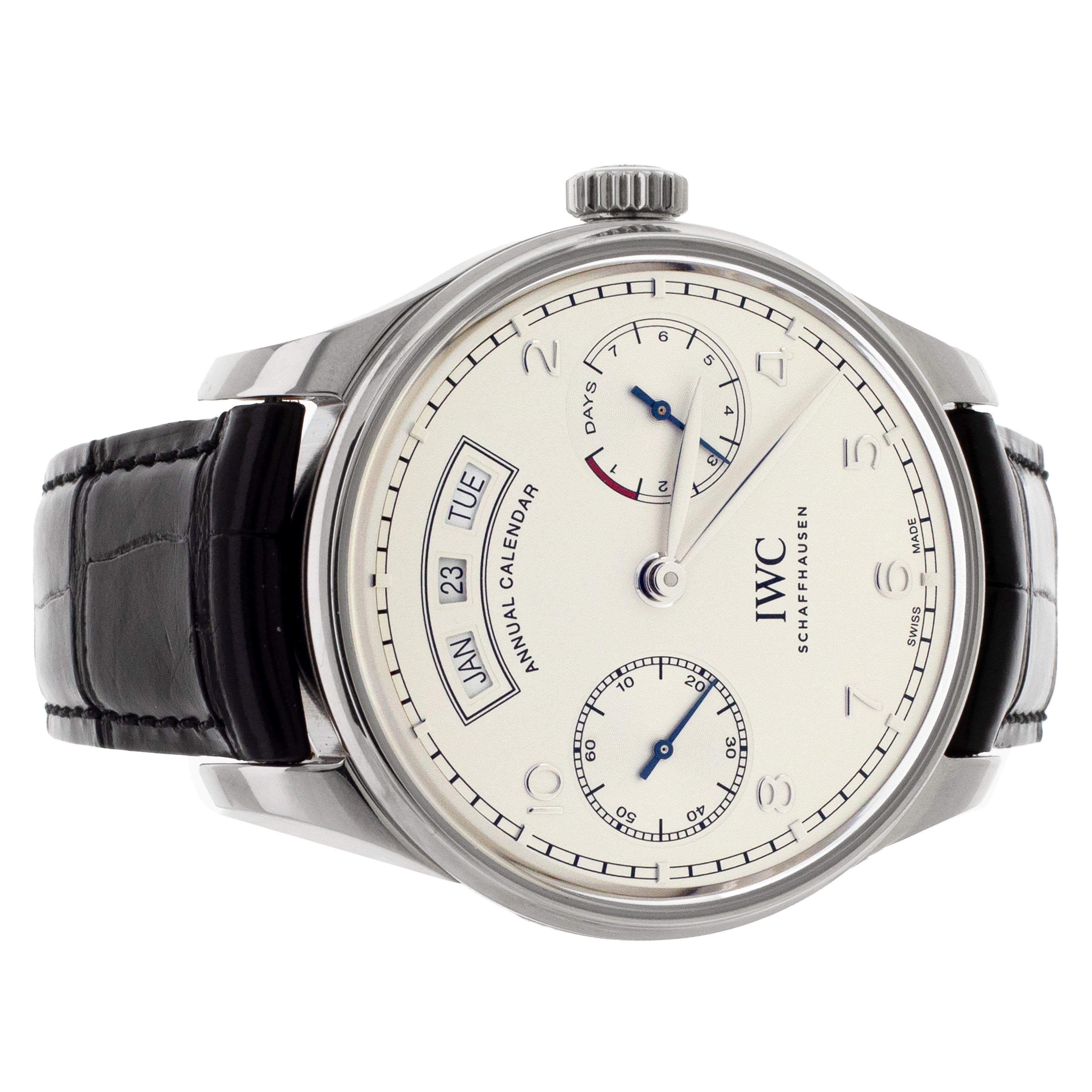 IWC Portugieser Annual Calendar Steel Silver Dial 44.2mm IW503501 Full