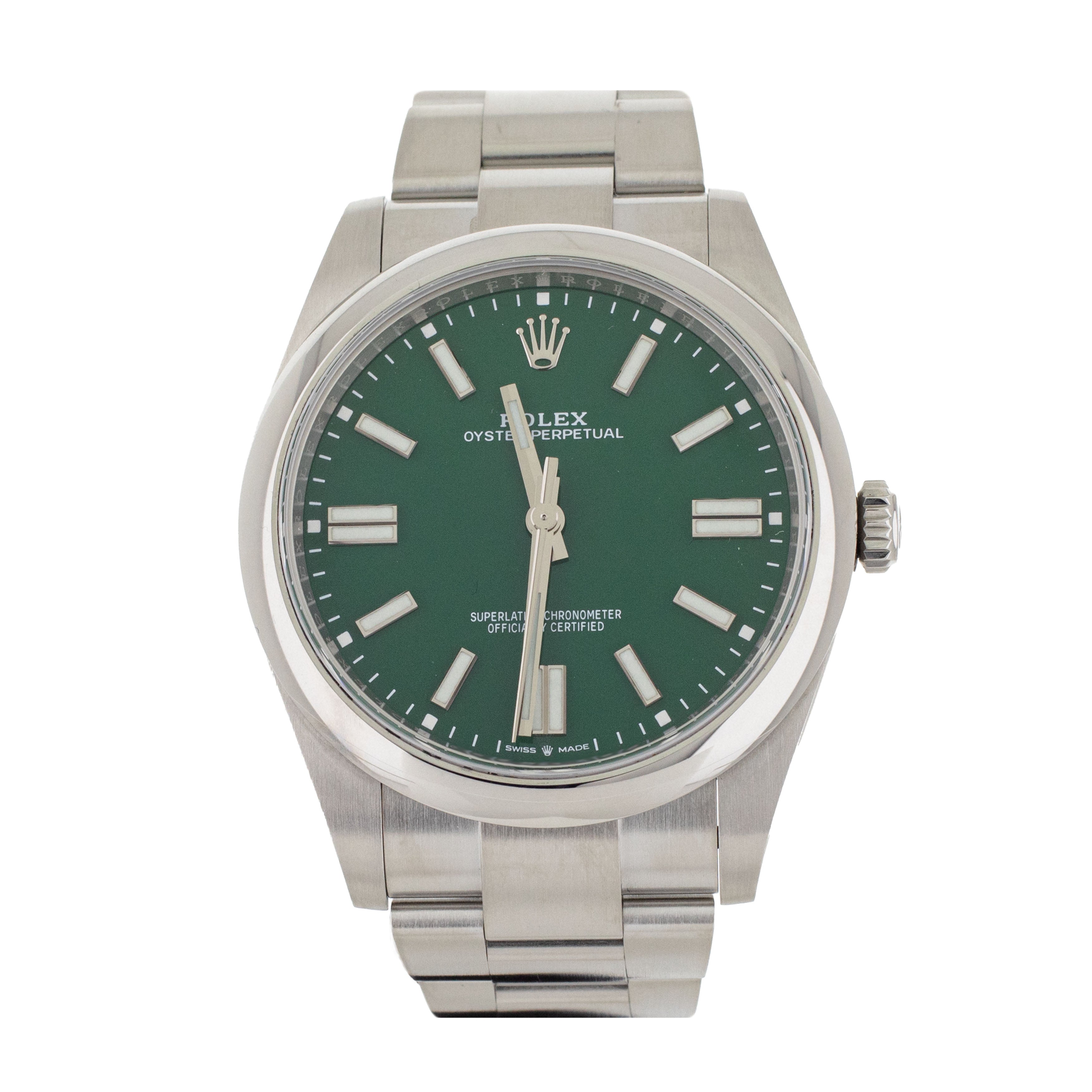 Rolex Oyster Perpetual 41 Stainless Steel Green Dial 41mm 124300 Full Set