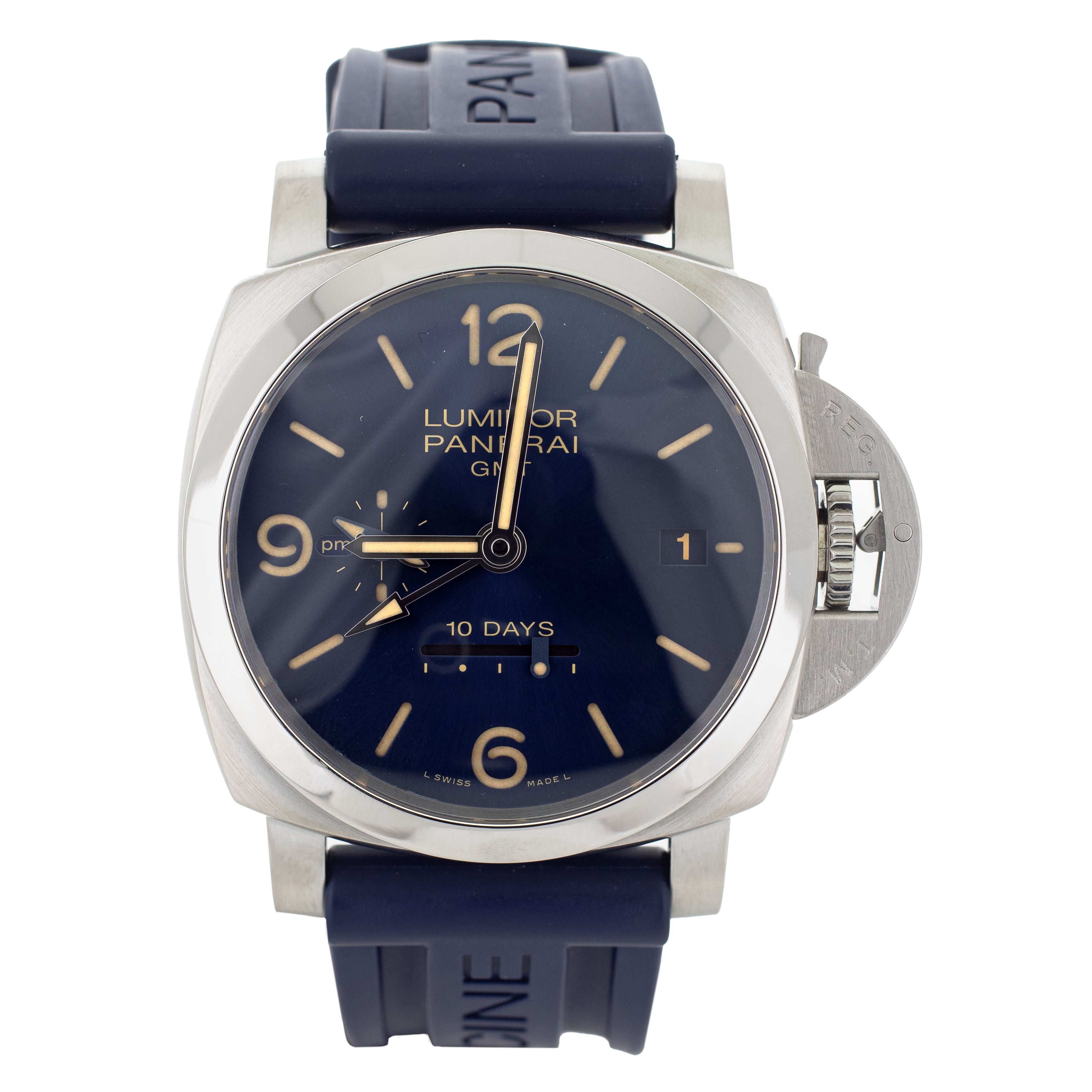 Panerai Luminor 1950 10 Days GMT Steel Blue Dial 44mm PAM00986 Full Se