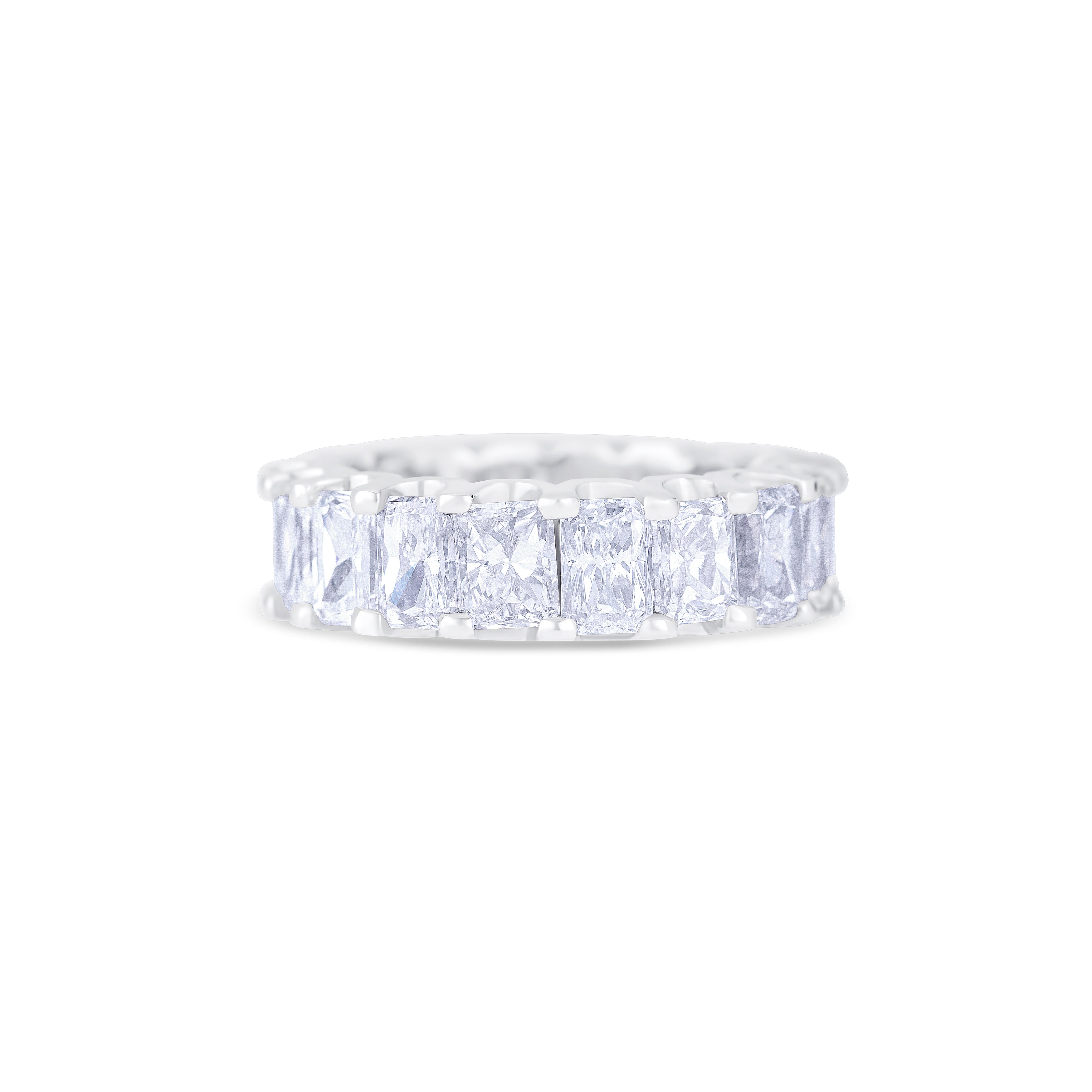 14K Rose Plated to White Gold Radiant Diamond Wedding Band