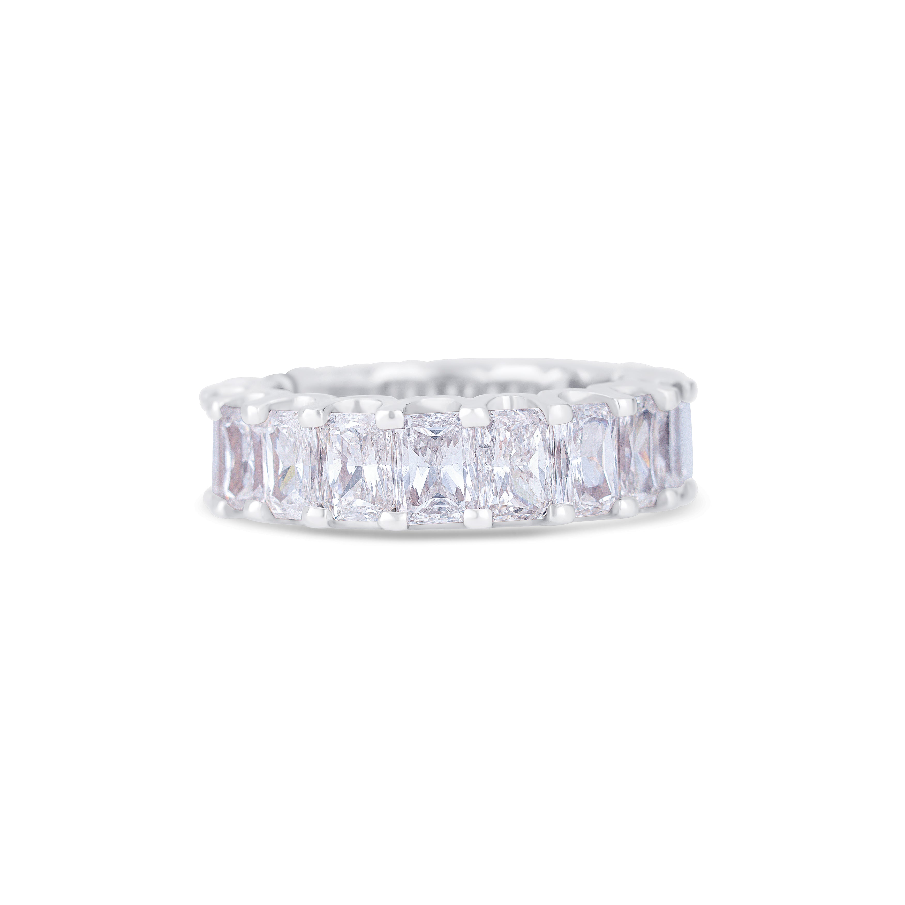 14K Rose Plated to White Gold Radiant Diamond Wedding Band